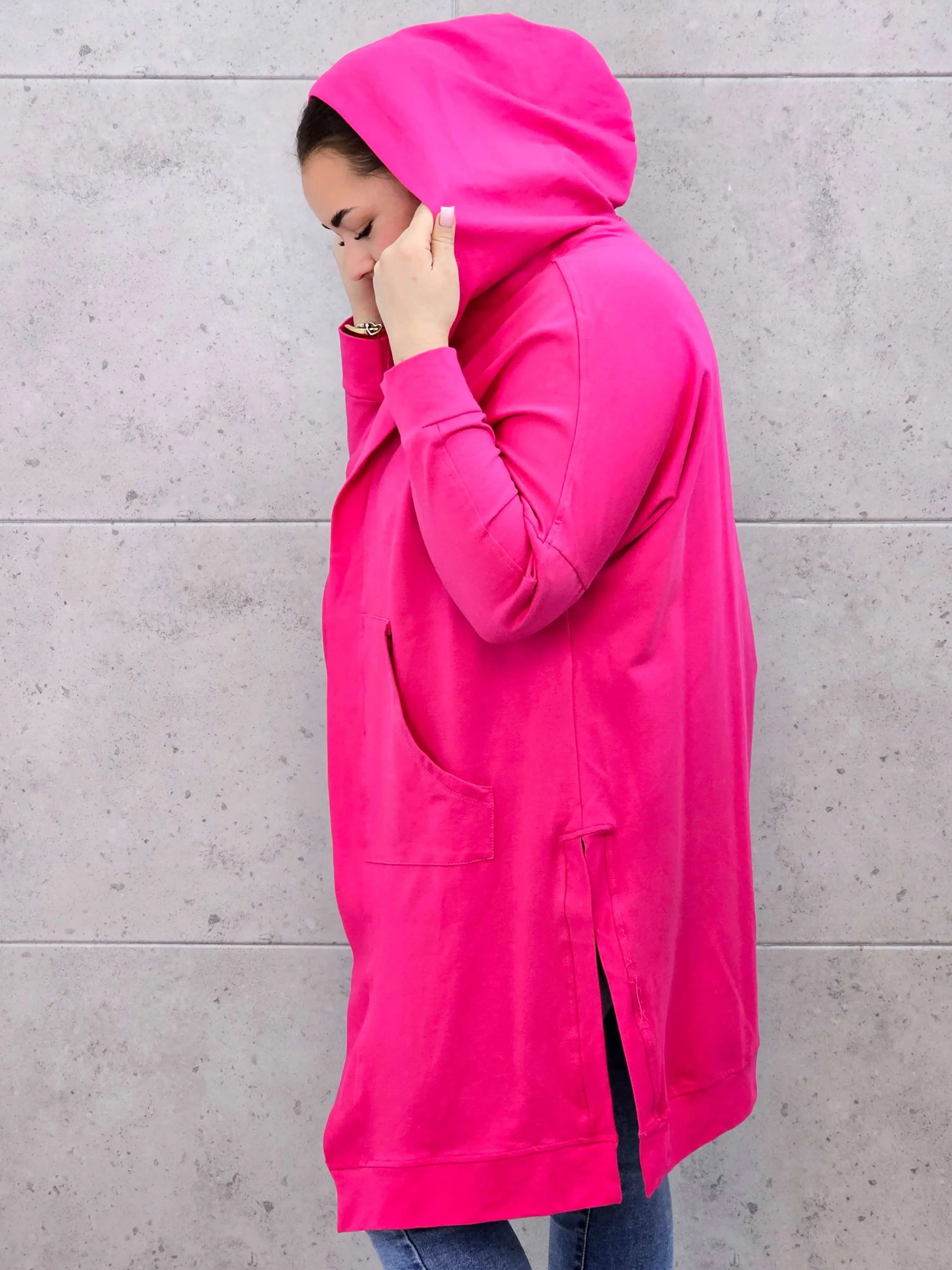 Długie bluzy z kapturem- różowa Stylowa XL