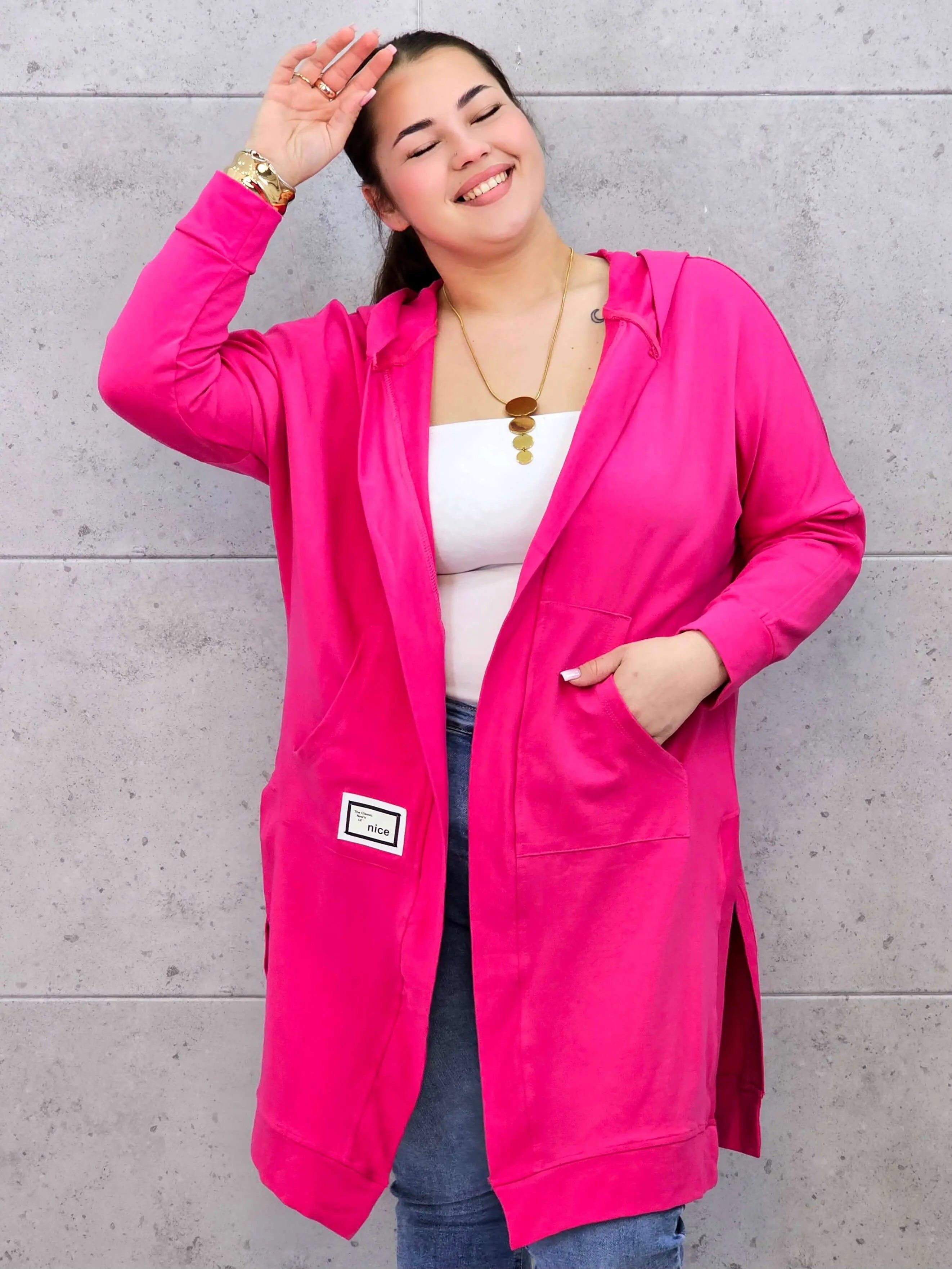 Długie bluzy z kapturem- różowa Stylowa XL