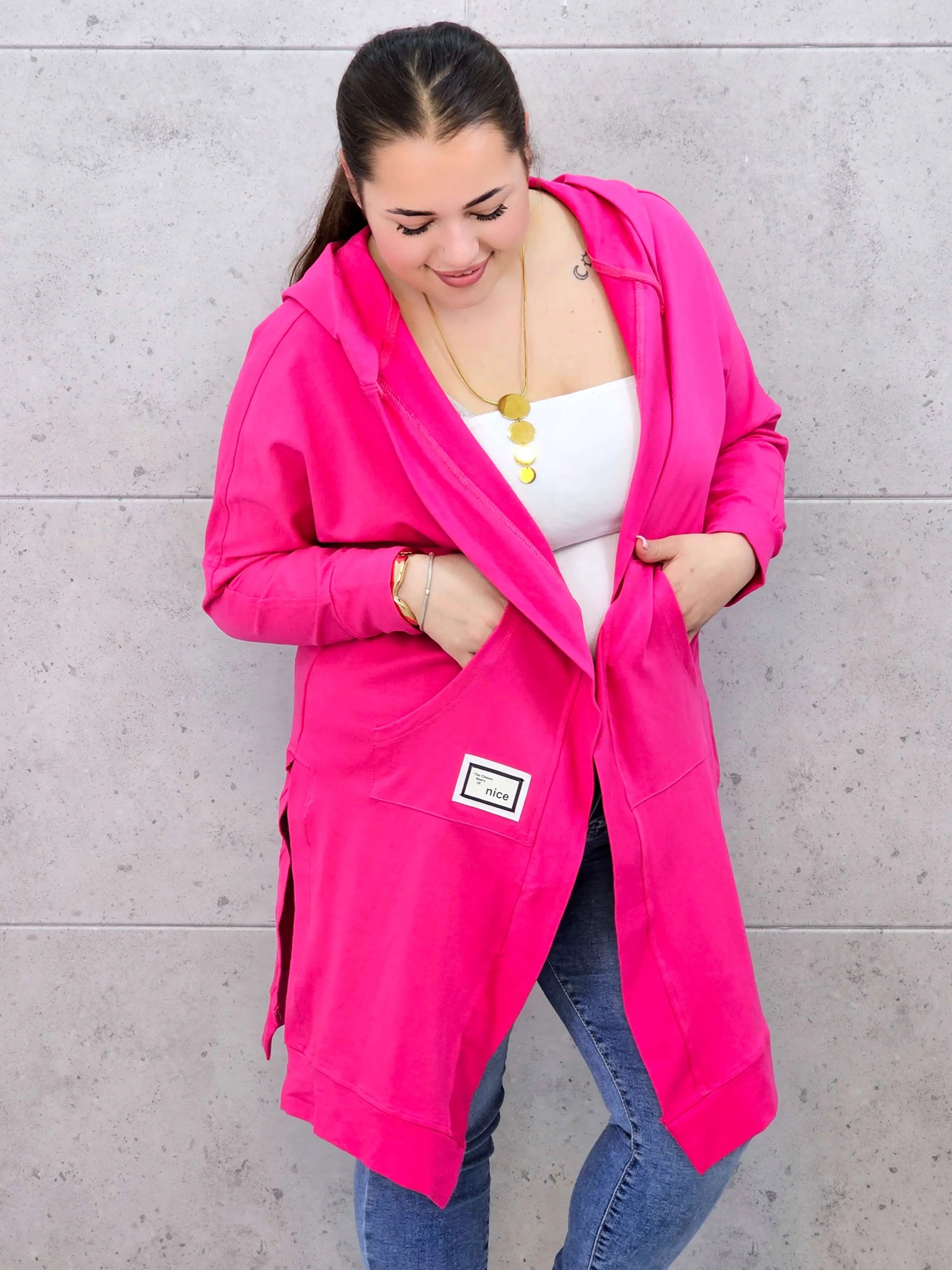 Długie bluzy z kapturem- różowa Stylowa XL