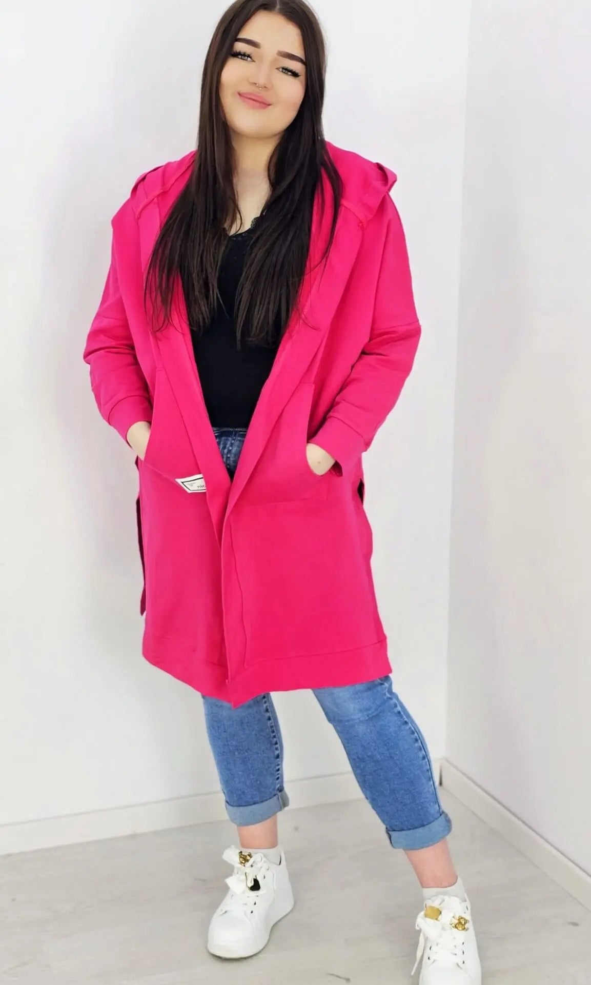 Długie bluzy z kapturem- różowa Stylowa XL