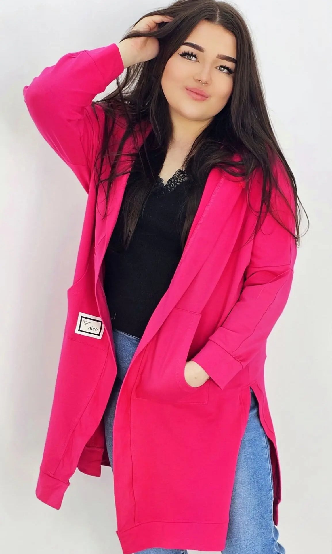 Długie bluzy z kapturem- różowa Stylowa XL