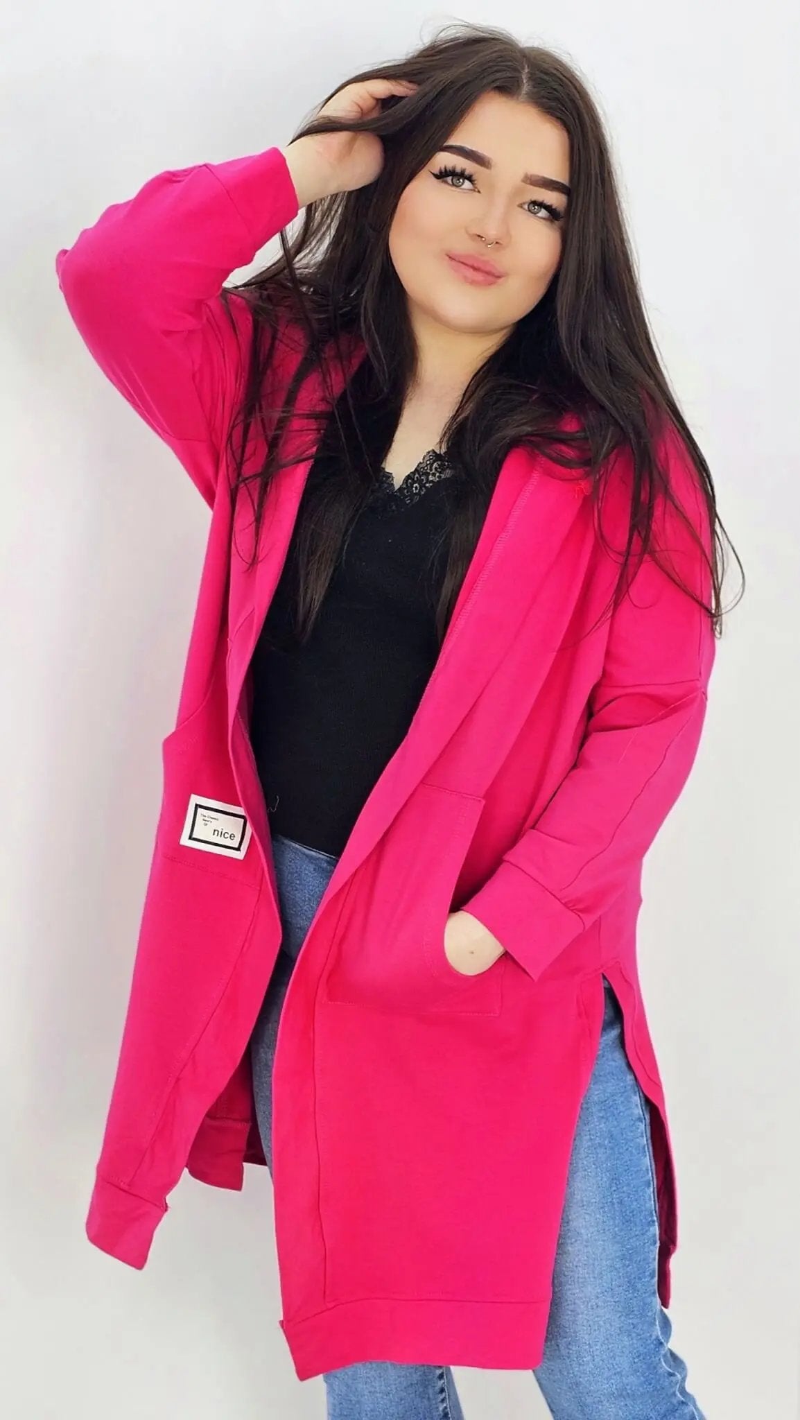 Długie bluzy z kapturem- różowa Stylowa XL