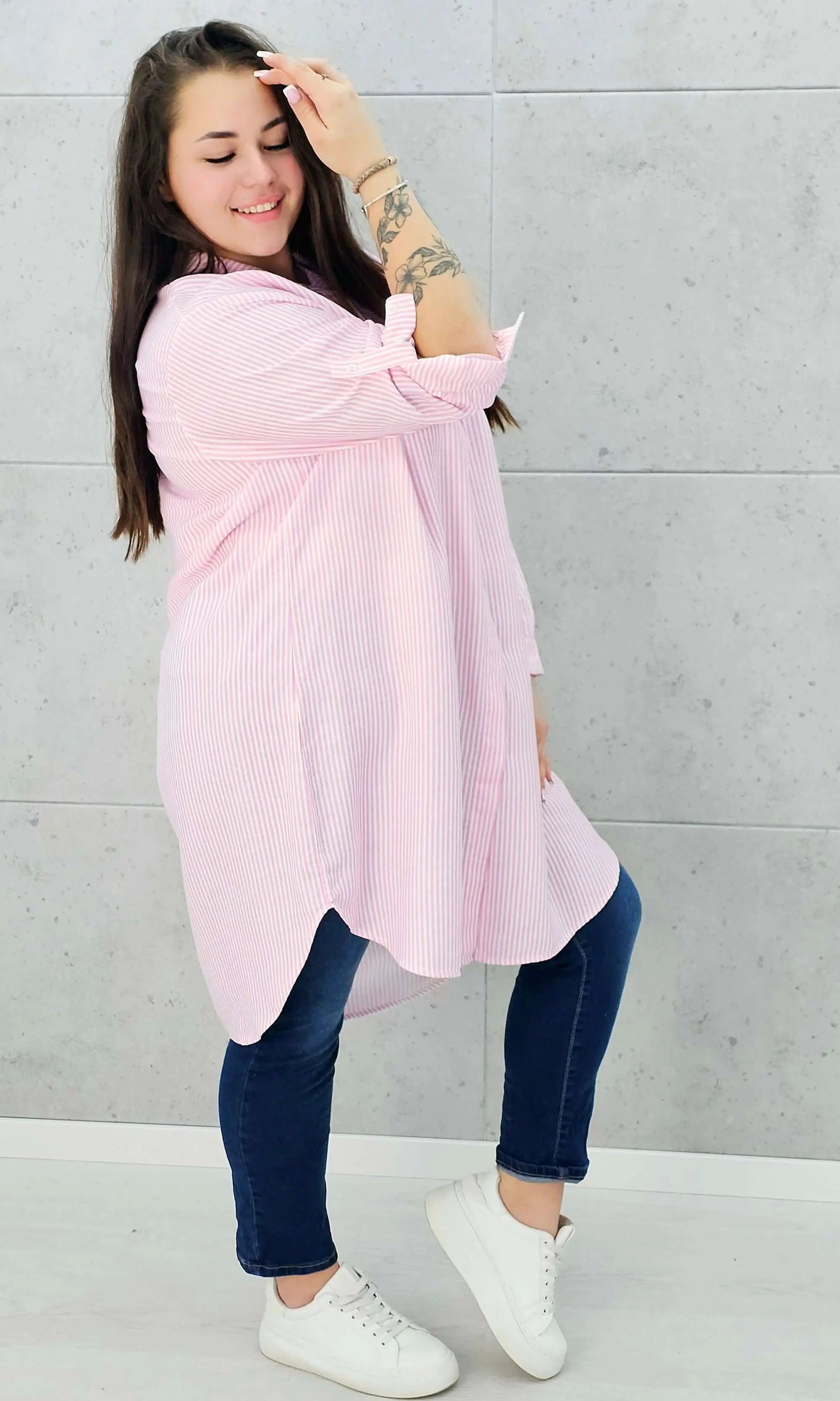 Dłuższa koszulowa bluzka w paski Stylowa XL