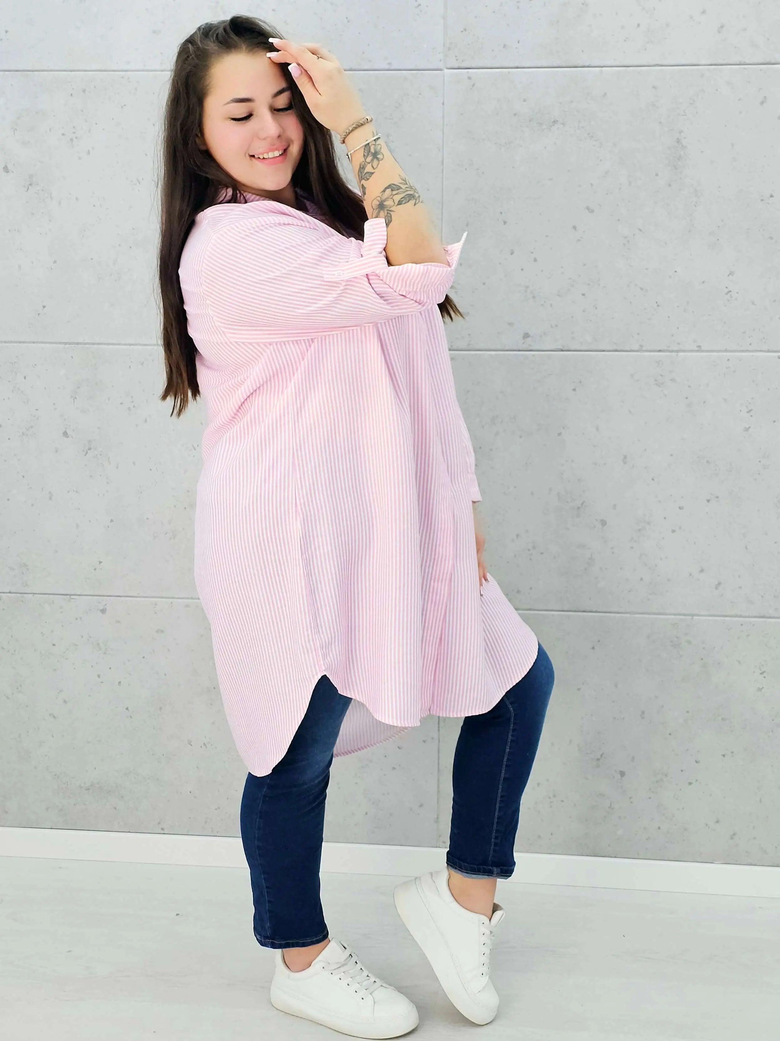 Dłuższa koszulowa bluzka w paski Stylowa XL