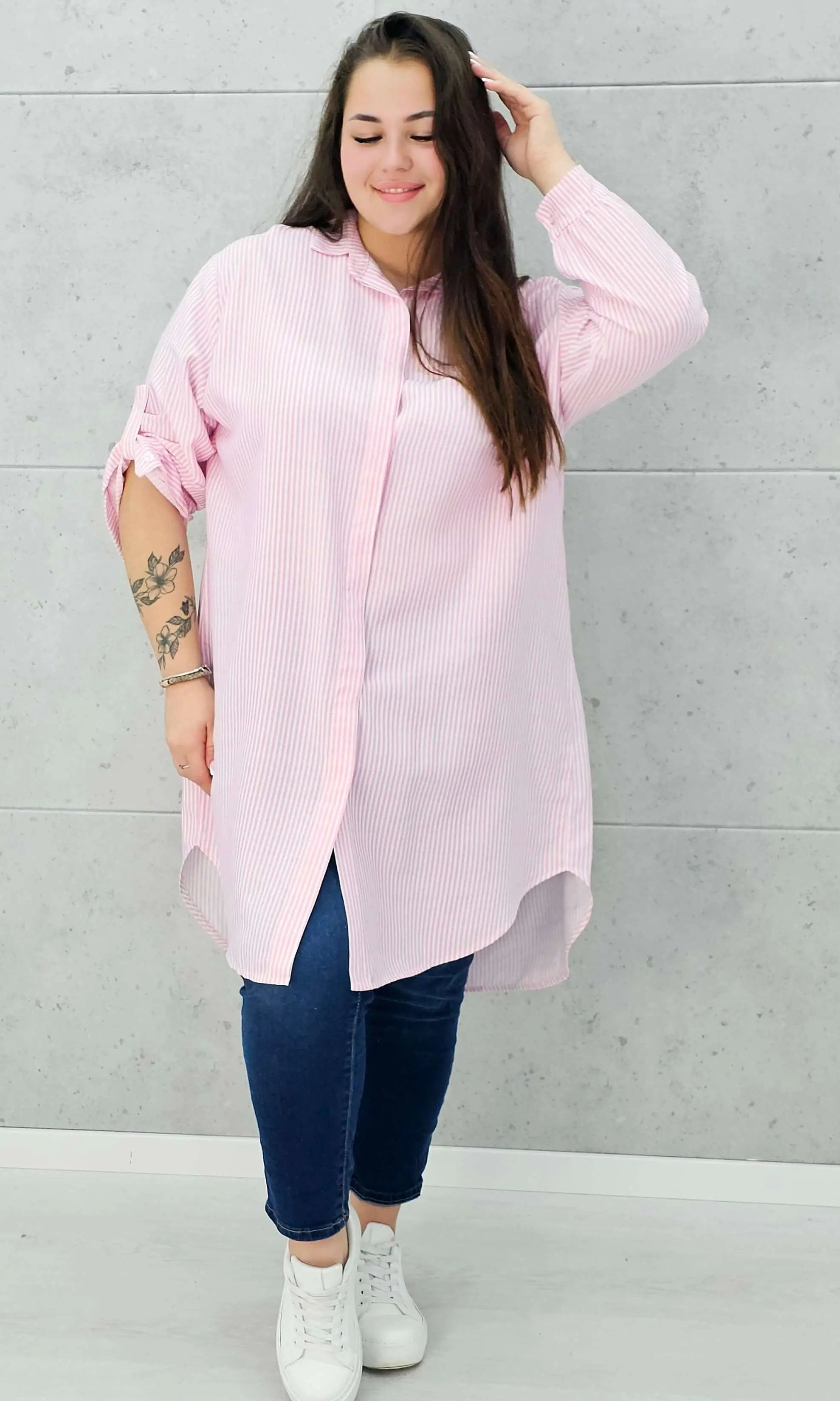 Dłuższa koszulowa bluzka w paski Stylowa XL