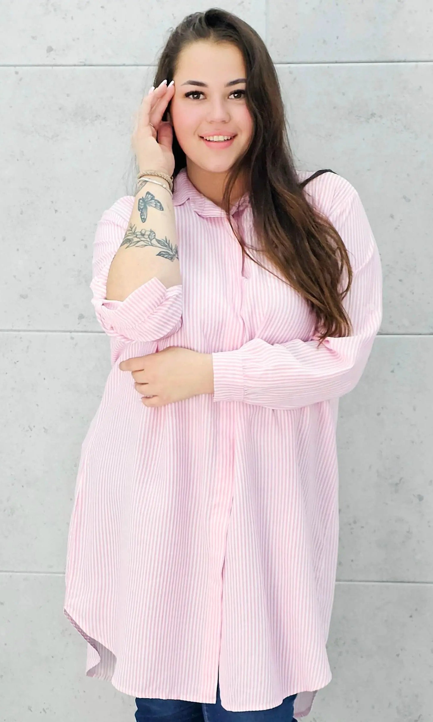 Dłuższa koszulowa bluzka w paski Stylowa XL