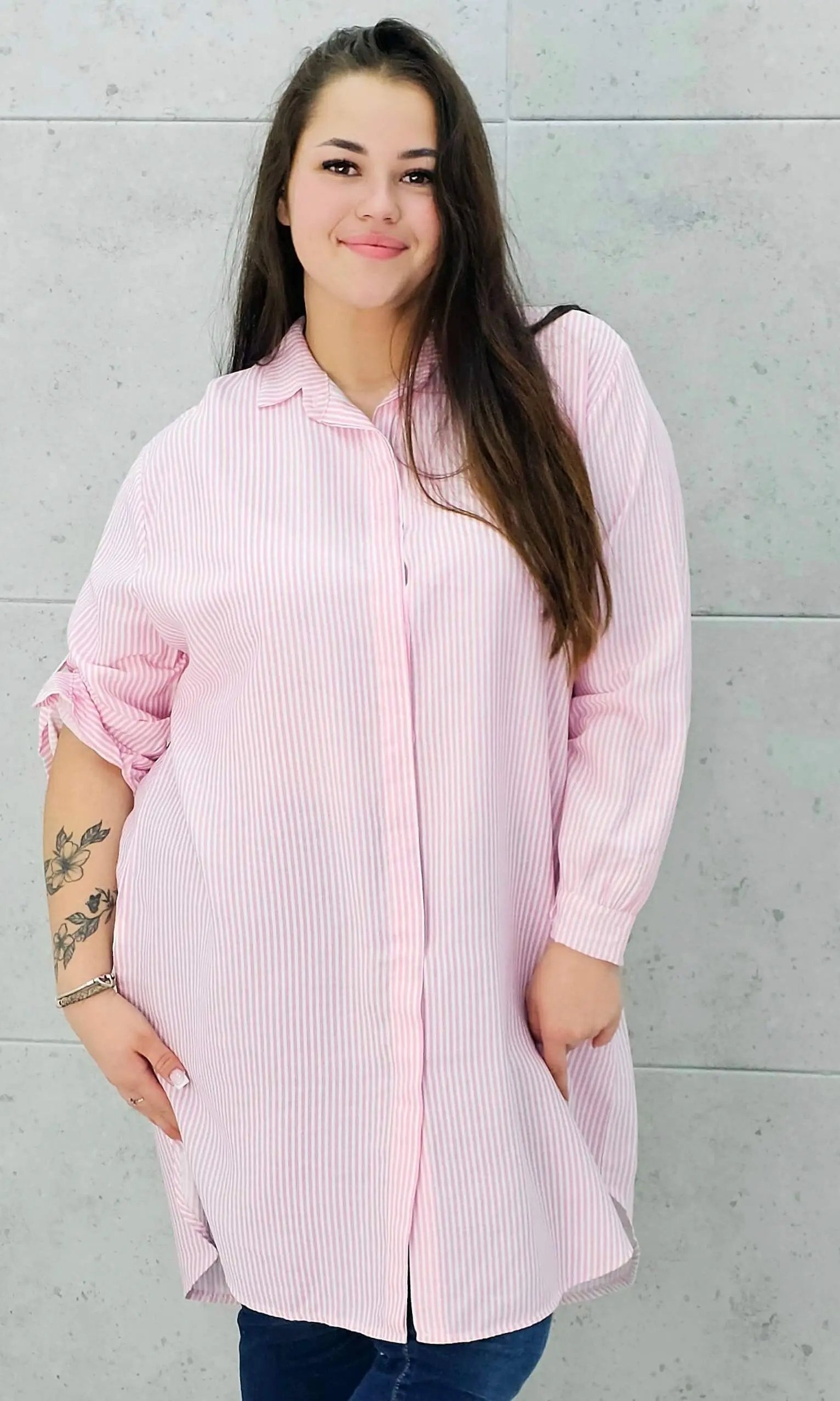 Dłuższa koszulowa bluzka w paski Stylowa XL