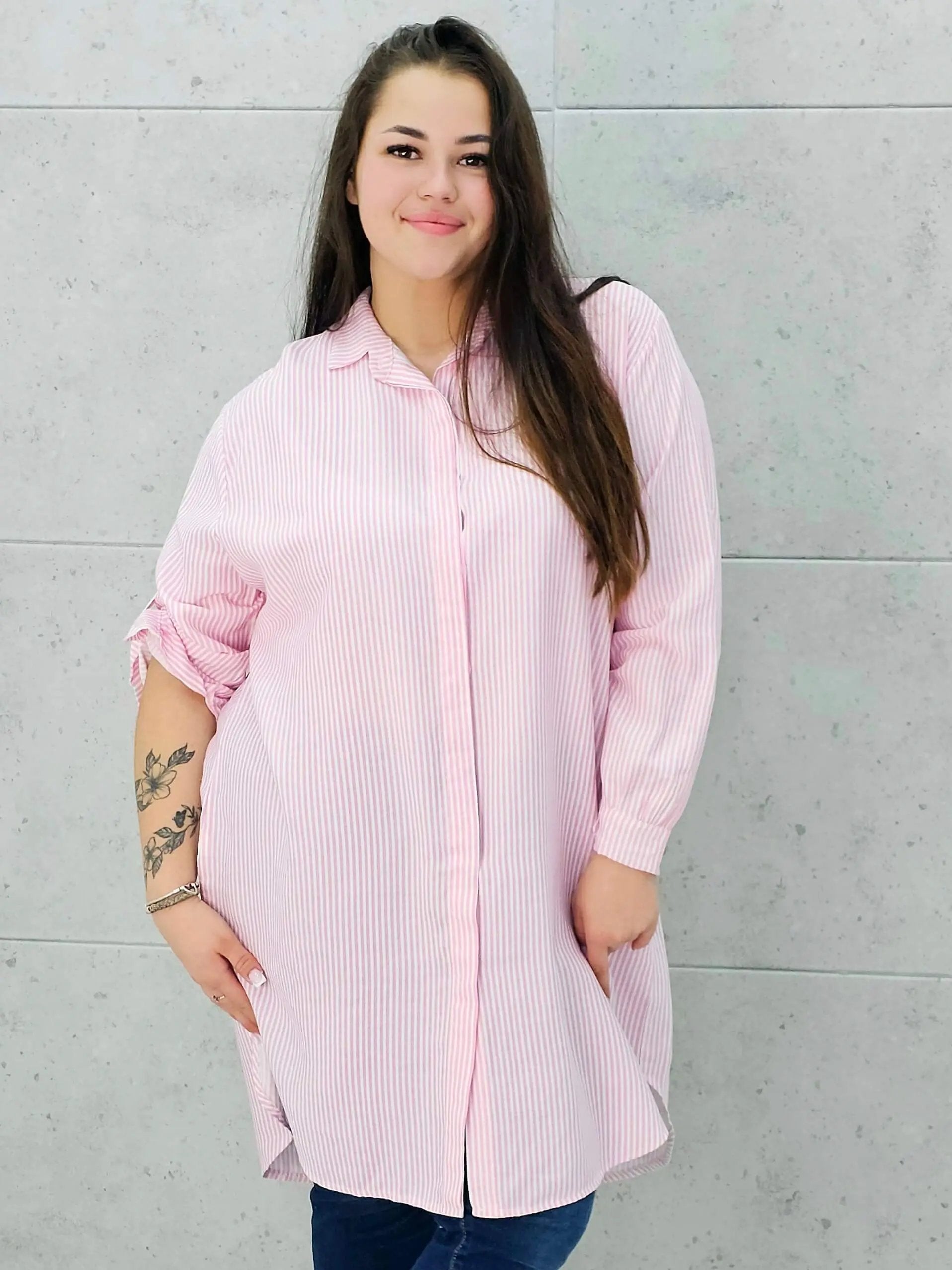 Dłuższa koszulowa bluzka w paski Stylowa XL