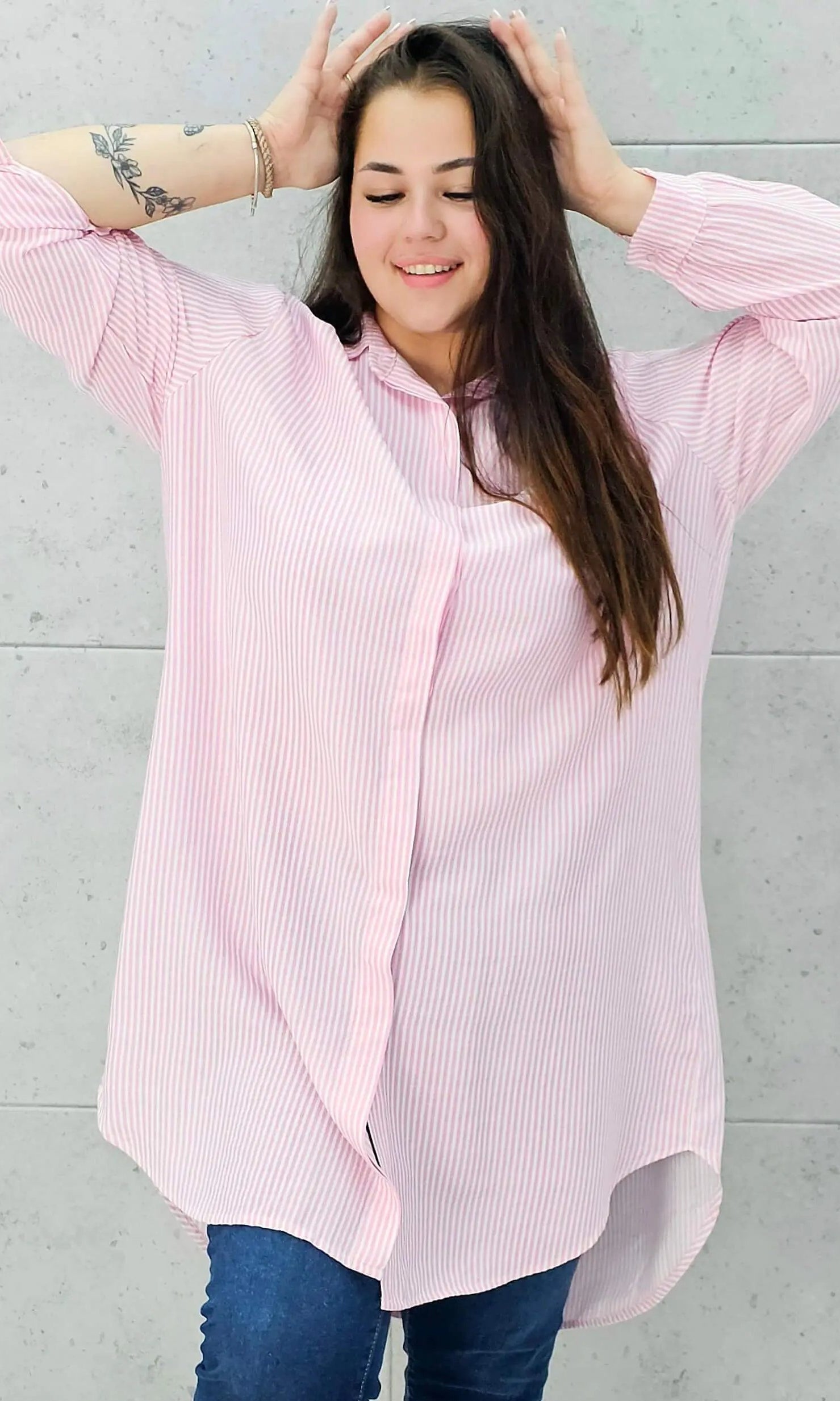 Dłuższa koszulowa bluzka w paski Stylowa XL