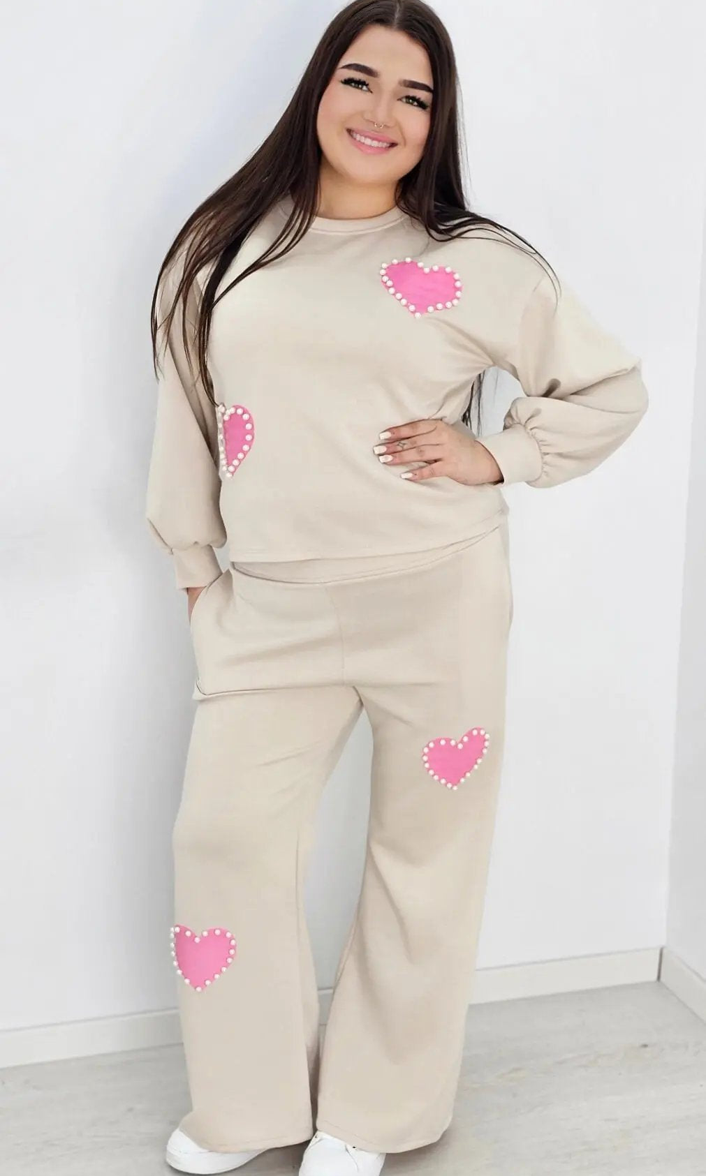 Dresy premium z perłowymi zdobieniami - beż Stylowa XL