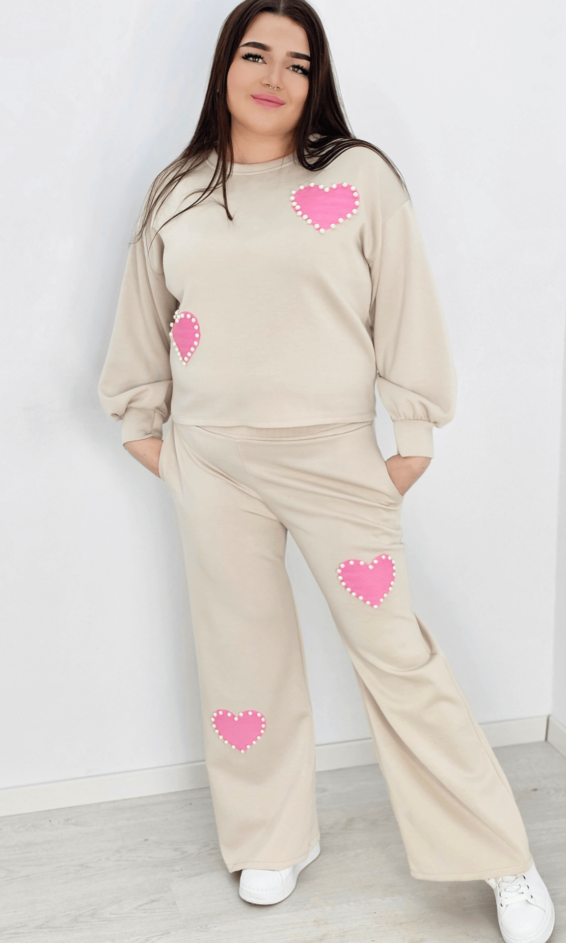 Dresy premium z perłowymi zdobieniami - beż Stylowa XL