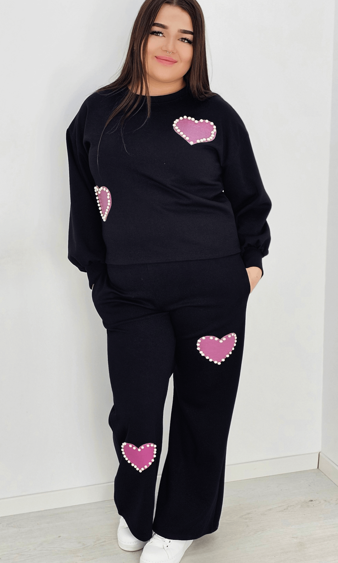 Dresy premium z perłowymi zdobieniami - czarny Stylowa XL