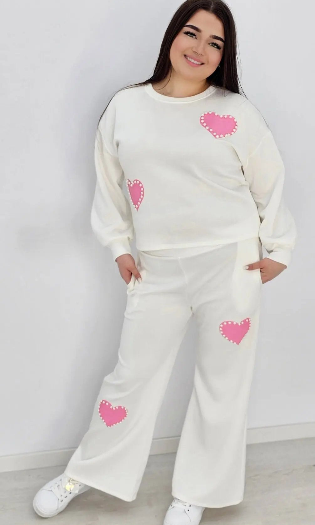 Dresy premium z perłowymi zdobieniami -śmietanka Stylowa XL