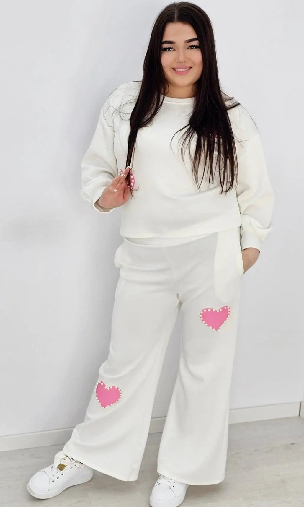 Dresy premium z perłowymi zdobieniami -śmietanka Stylowa XL