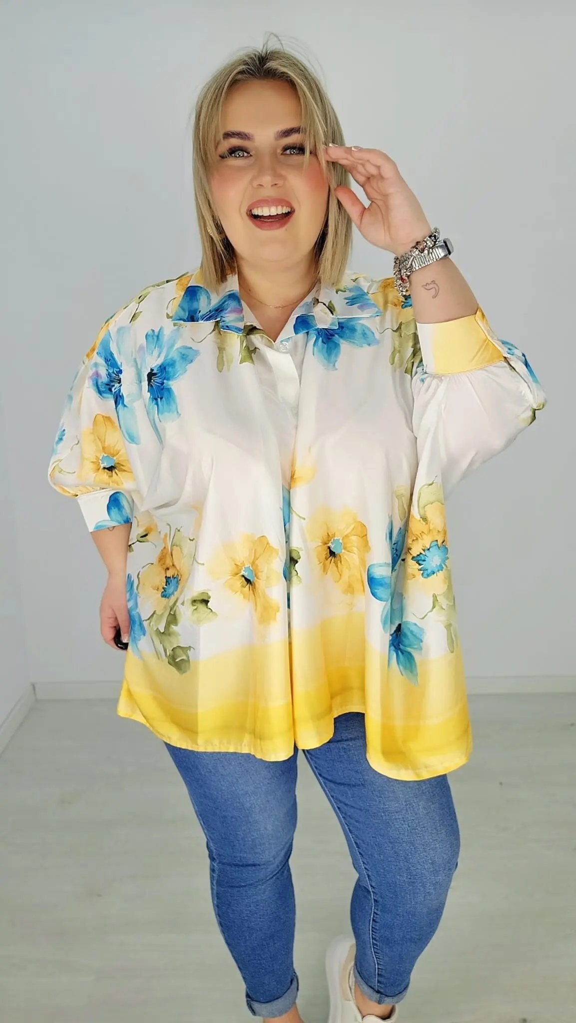 Elegancka koszula z kwiatowym motywem -żółta Stylowa XL