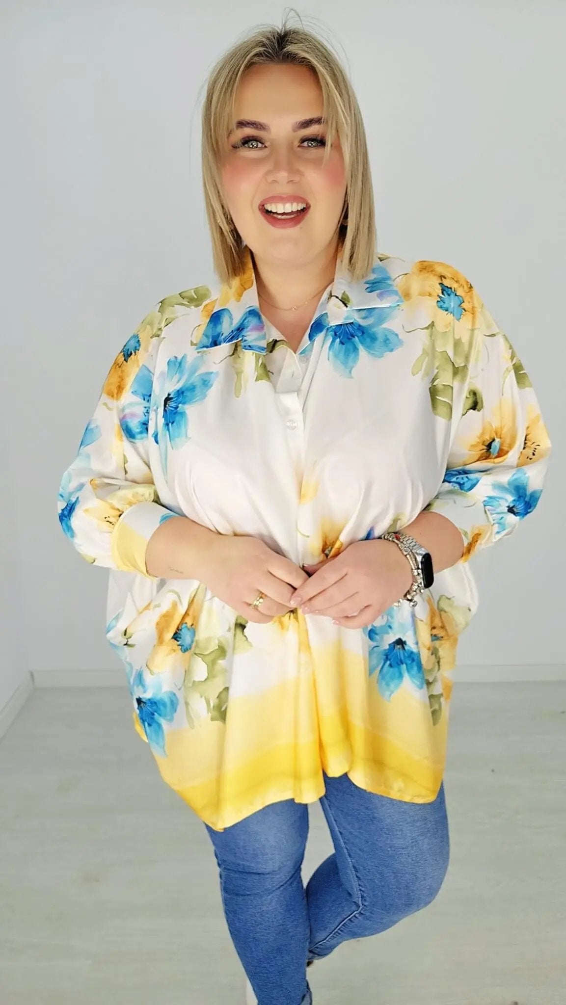 Elegancka koszula z kwiatowym motywem -żółta Stylowa XL