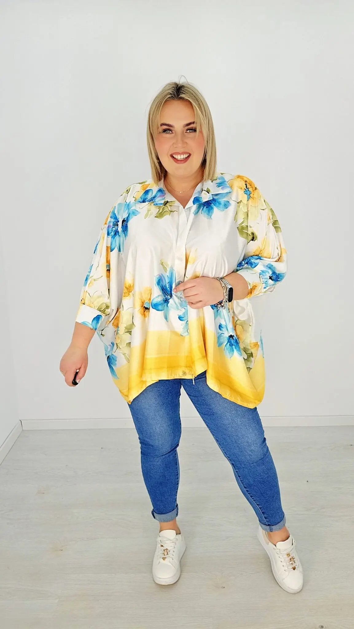 Elegancka koszula z kwiatowym motywem -żółta Stylowa XL