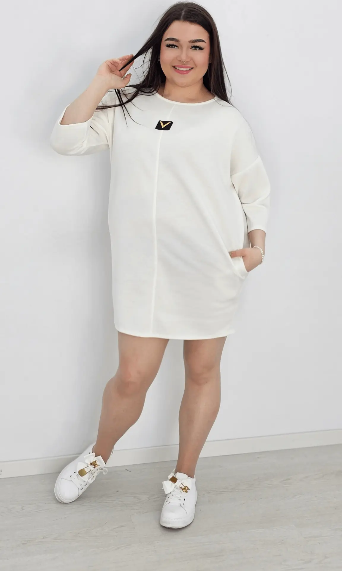 Elegancka tunika masełkowa - biała Stylowa XL