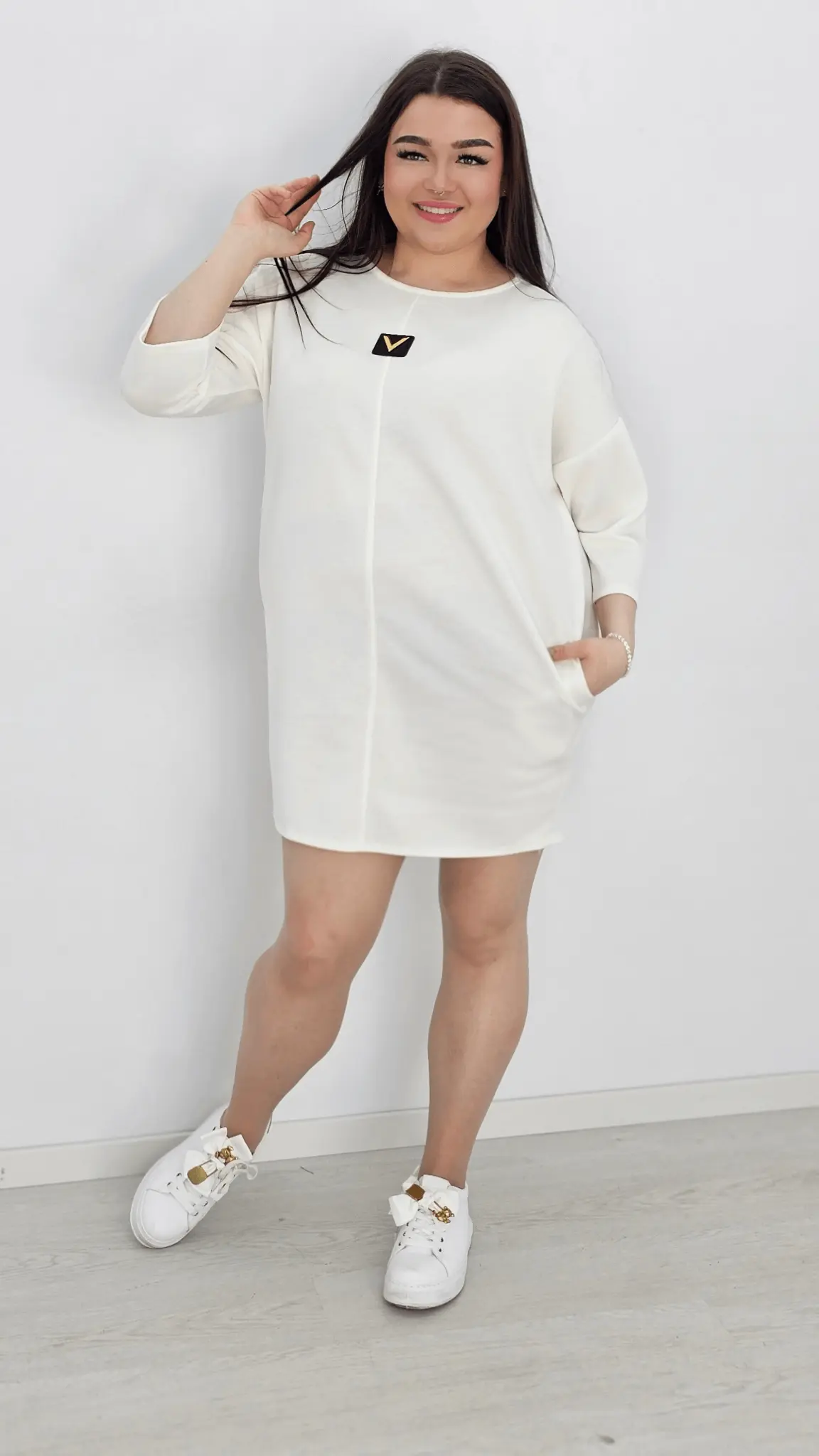 Elegancka tunika masełkowa - biała Stylowa XL