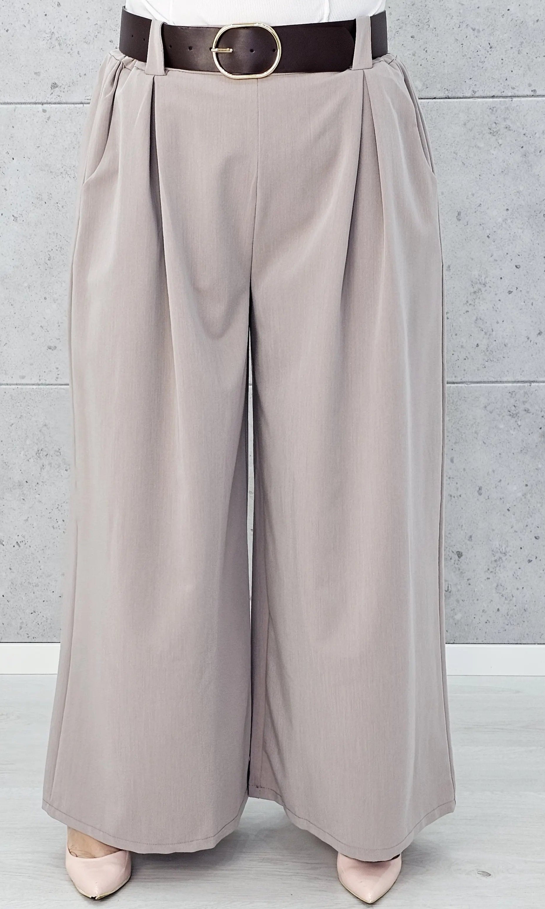 Eleganckie spodnie palazzo z paskiem Stylowa XL