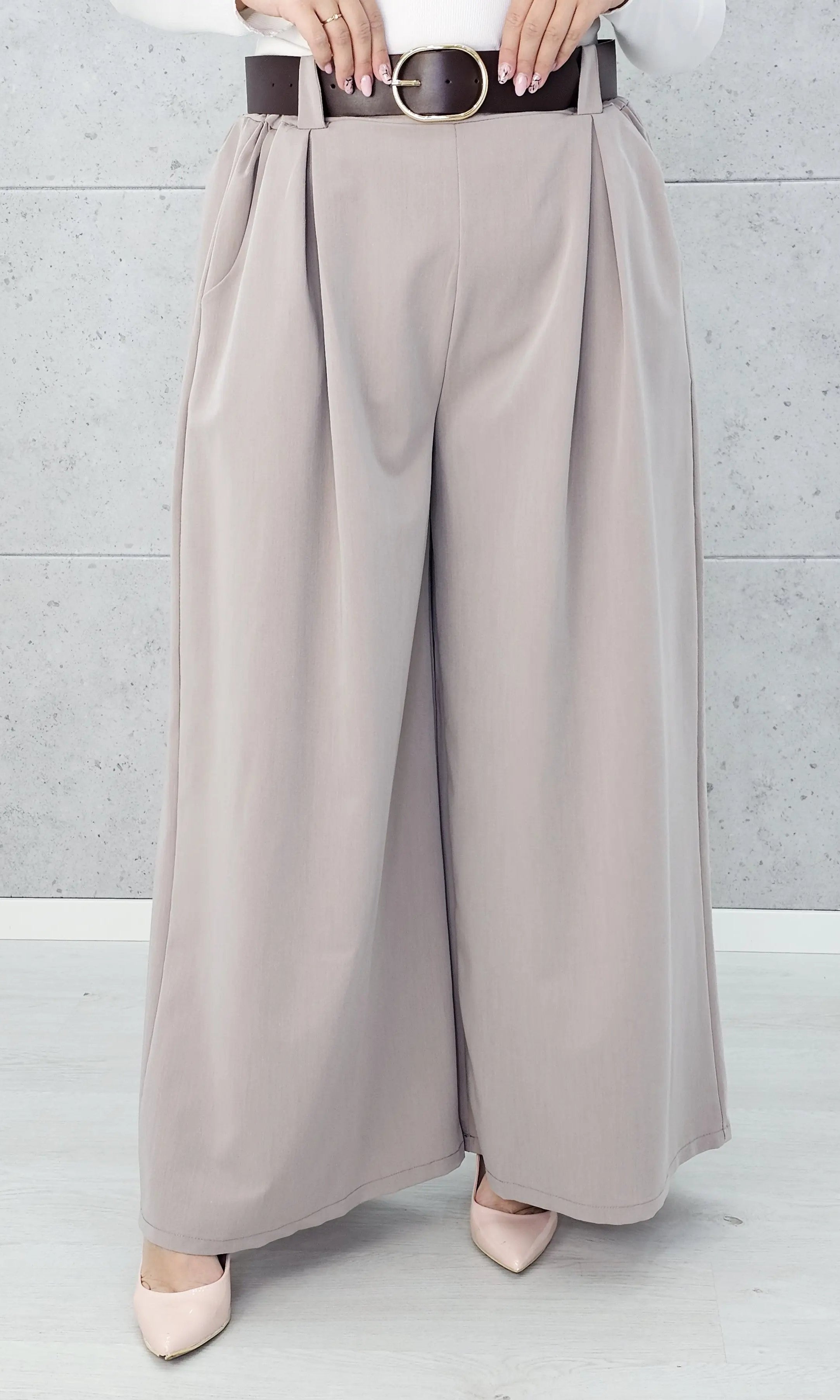 Eleganckie spodnie palazzo z paskiem Stylowa XL