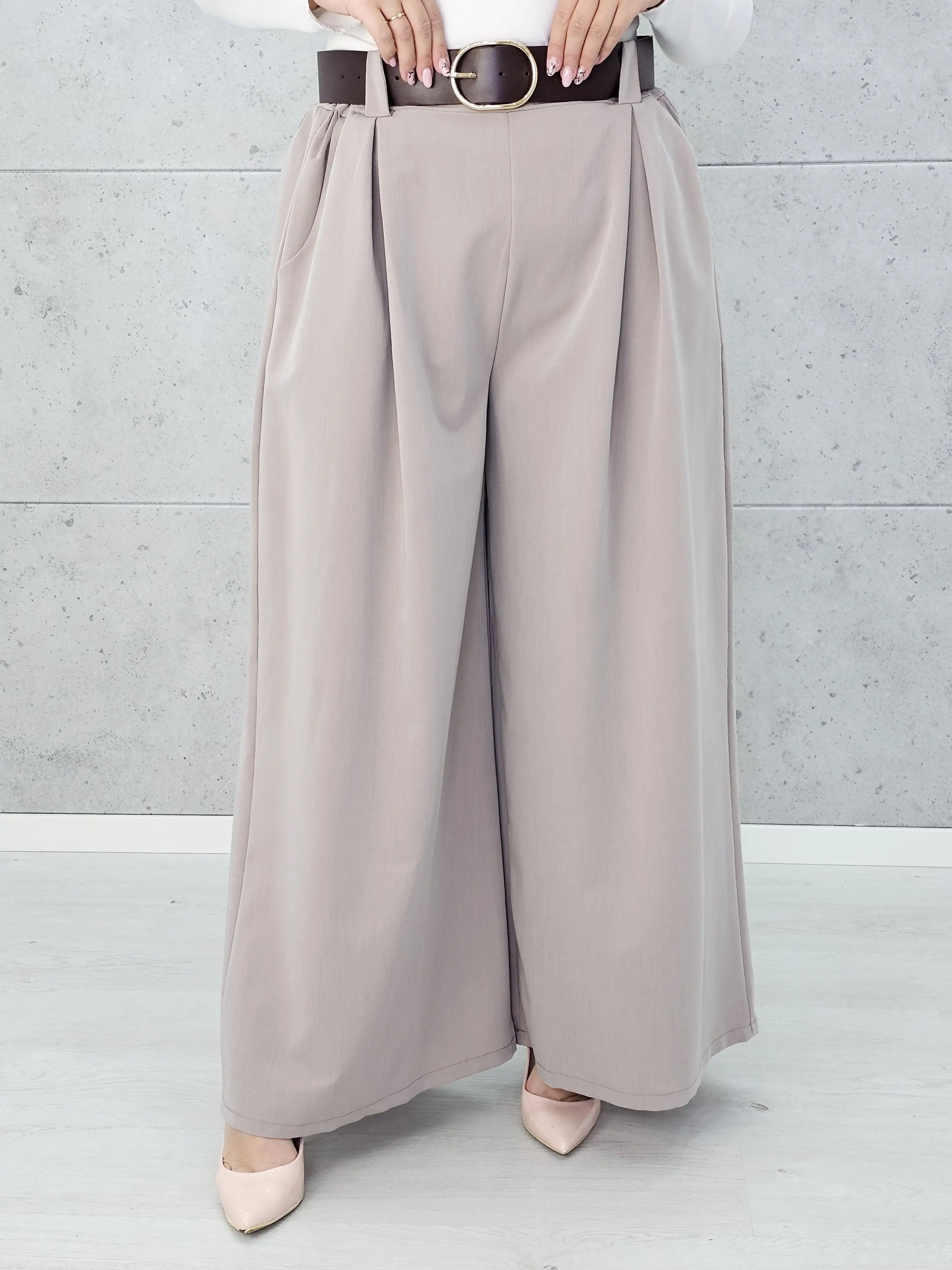 Eleganckie spodnie palazzo z paskiem Stylowa XL