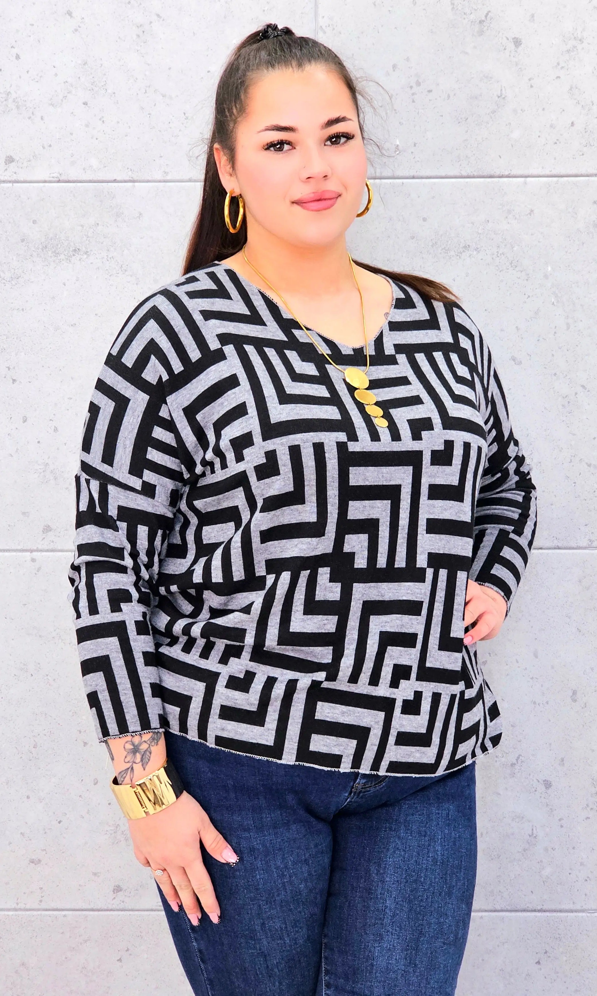 Geometryczna Elegancja na Luzie Stylowa XL