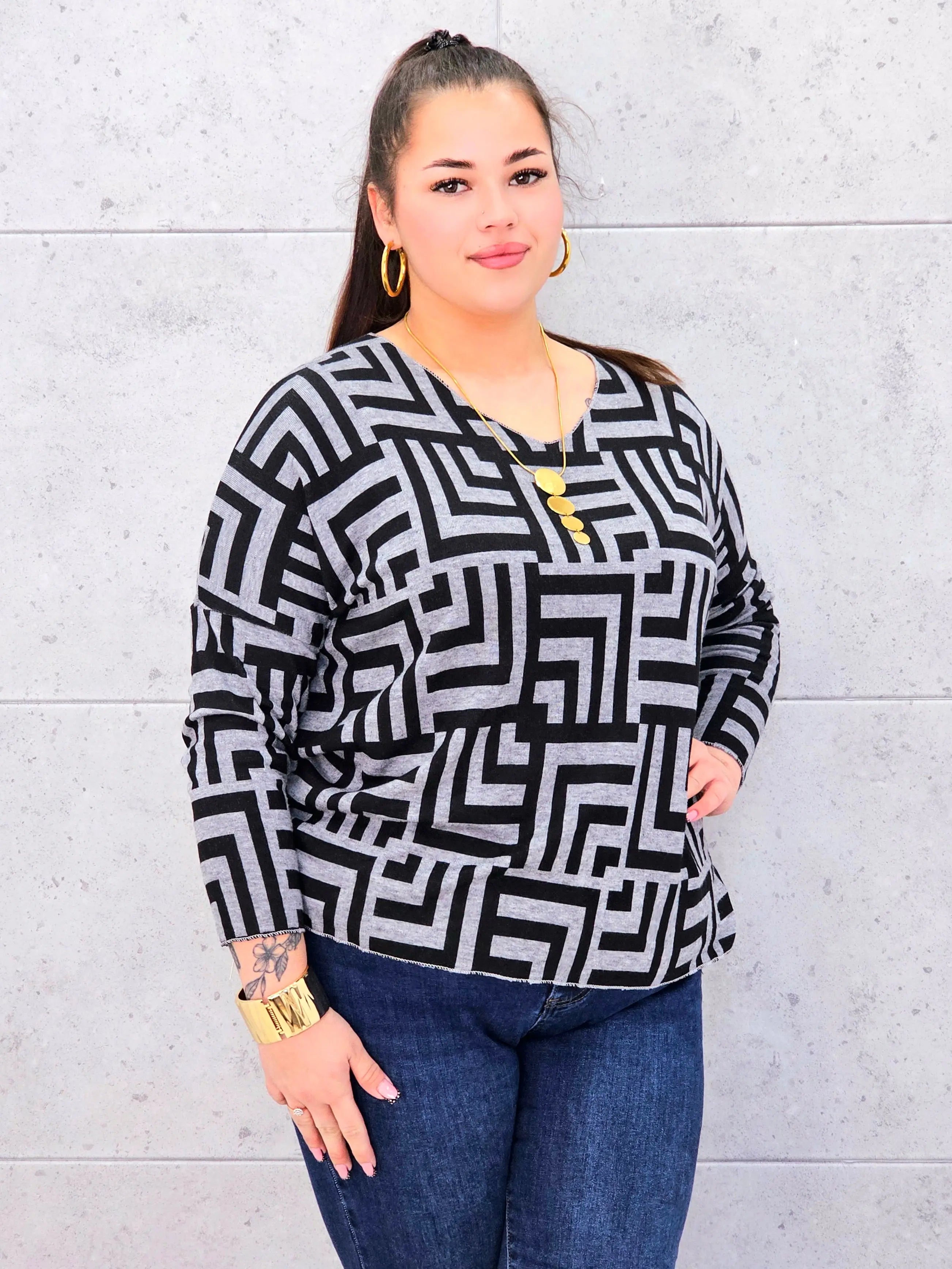 Geometryczna Elegancja na Luzie Stylowa XL