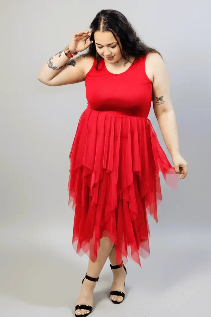 Halka plus size czerwona z tiulem – długa halka XXL z asymetrycznym dołem Stylowa XL