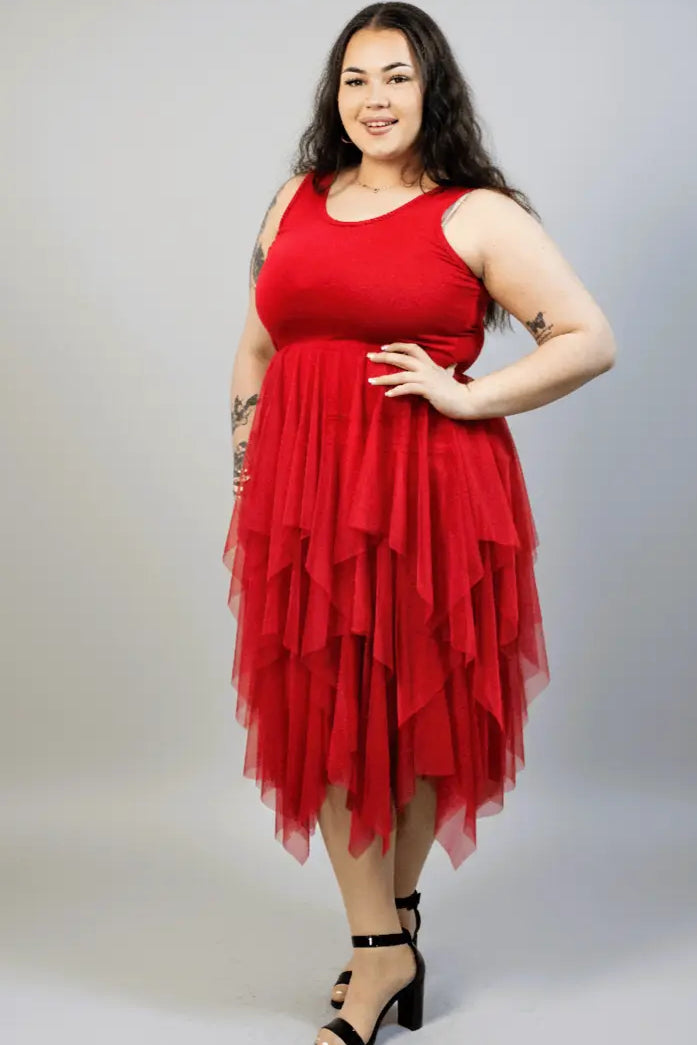 Halka plus size czerwona z tiulem – długa halka XXL z asymetrycznym dołem Stylowa XL