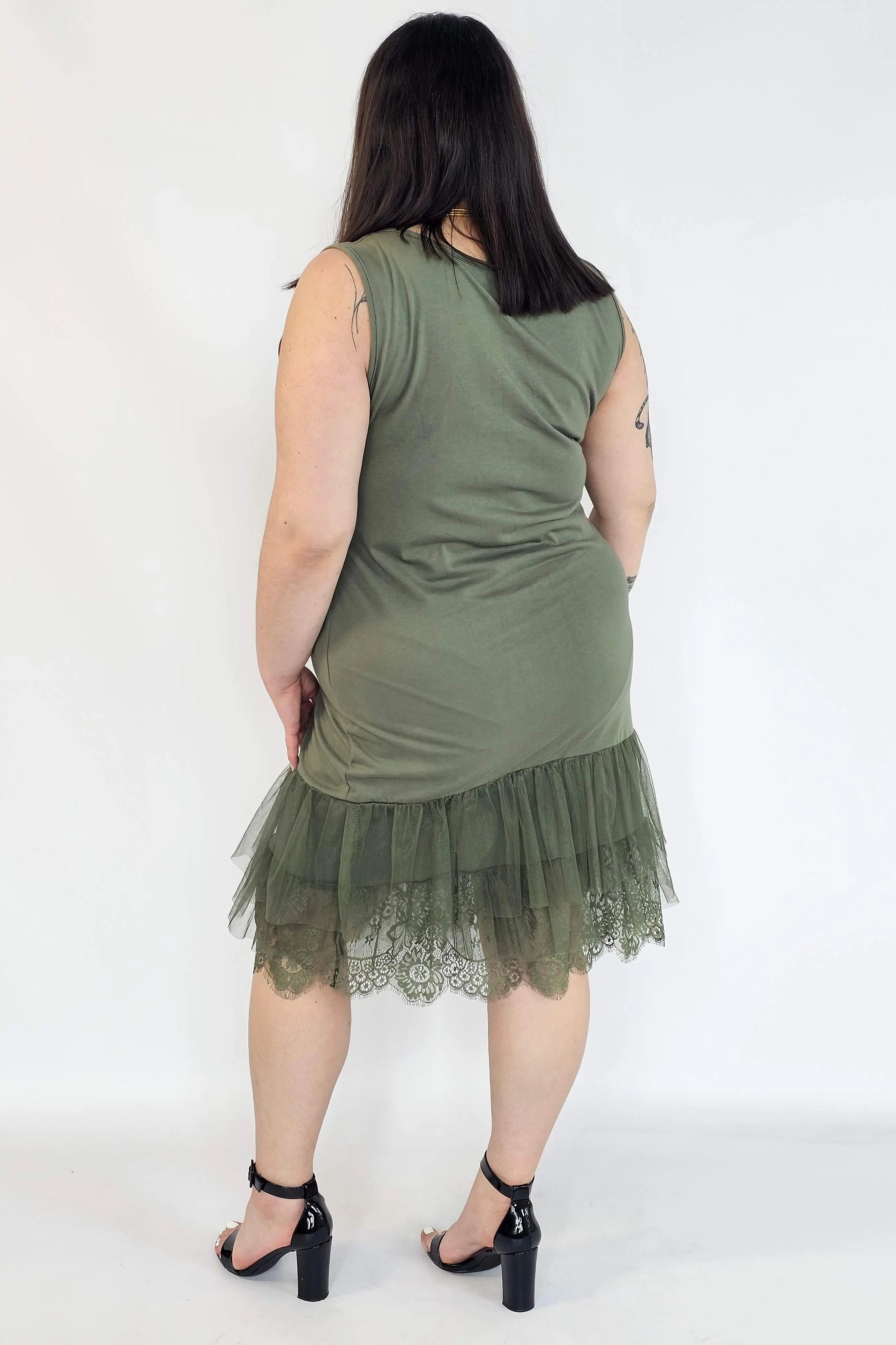 Halka plus size khaki z tiulem i koronką – halka XXL damska Stylowa XL