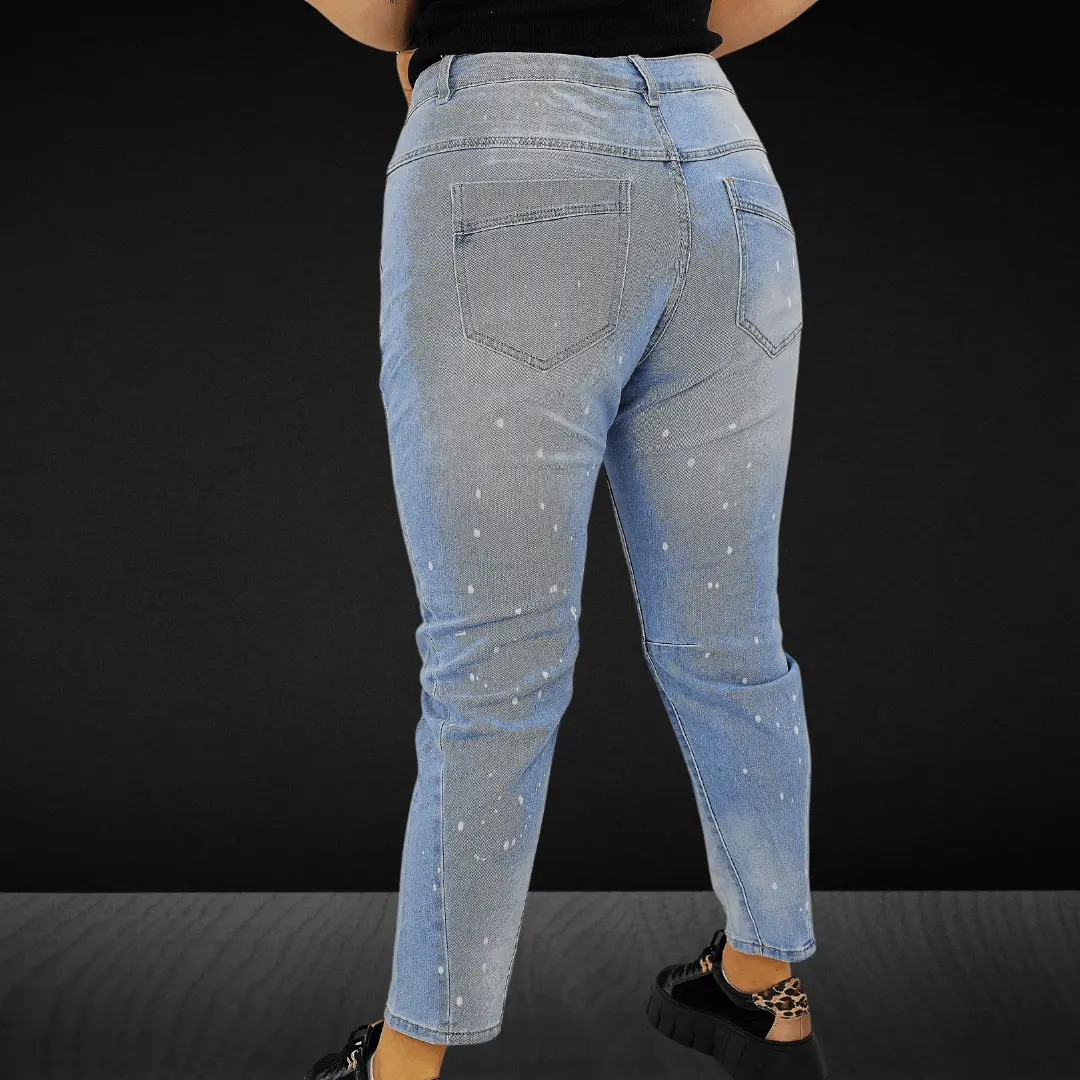 Jasne jeansy z brokatową aplikacją Myszki Stylowa XL