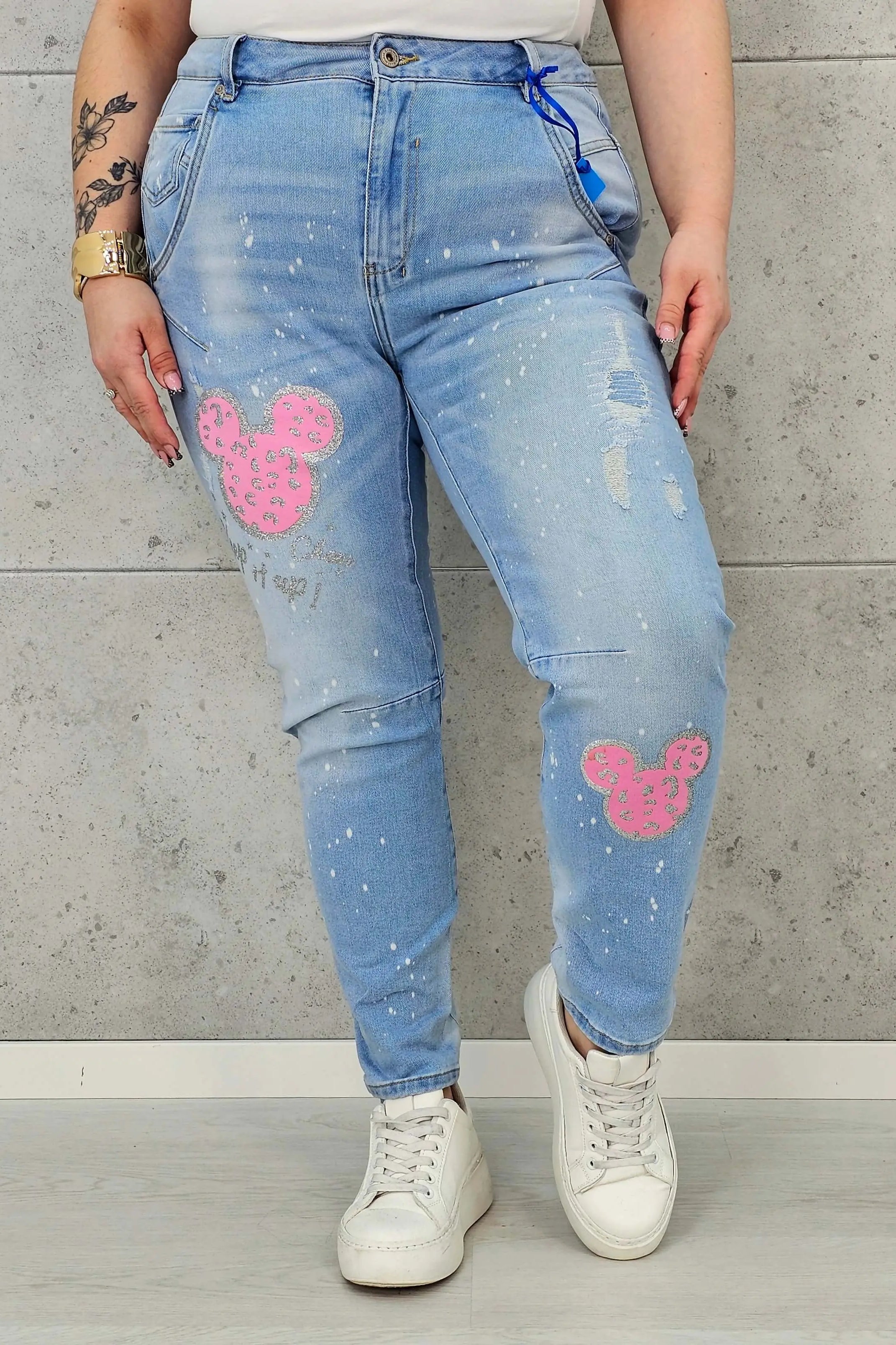 Jeansy Plus Size Elastyczne z Aplikacją – Brokat, Luźny Krój, Komfort XXL Stylowa XL