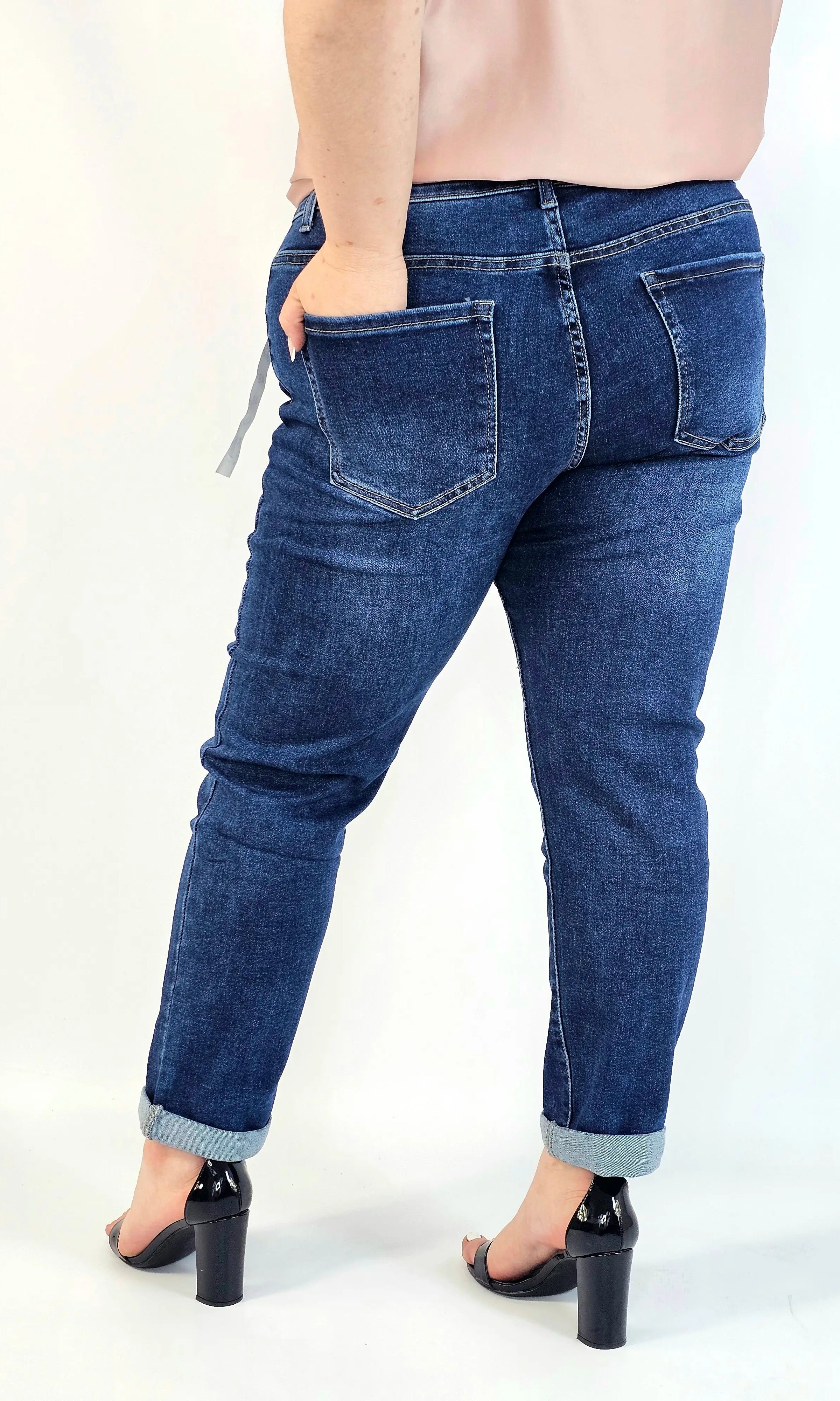 Jeansy plus size G'Smack mom fit XXL z nadrukiem – granatowy denim Stylowa XL
