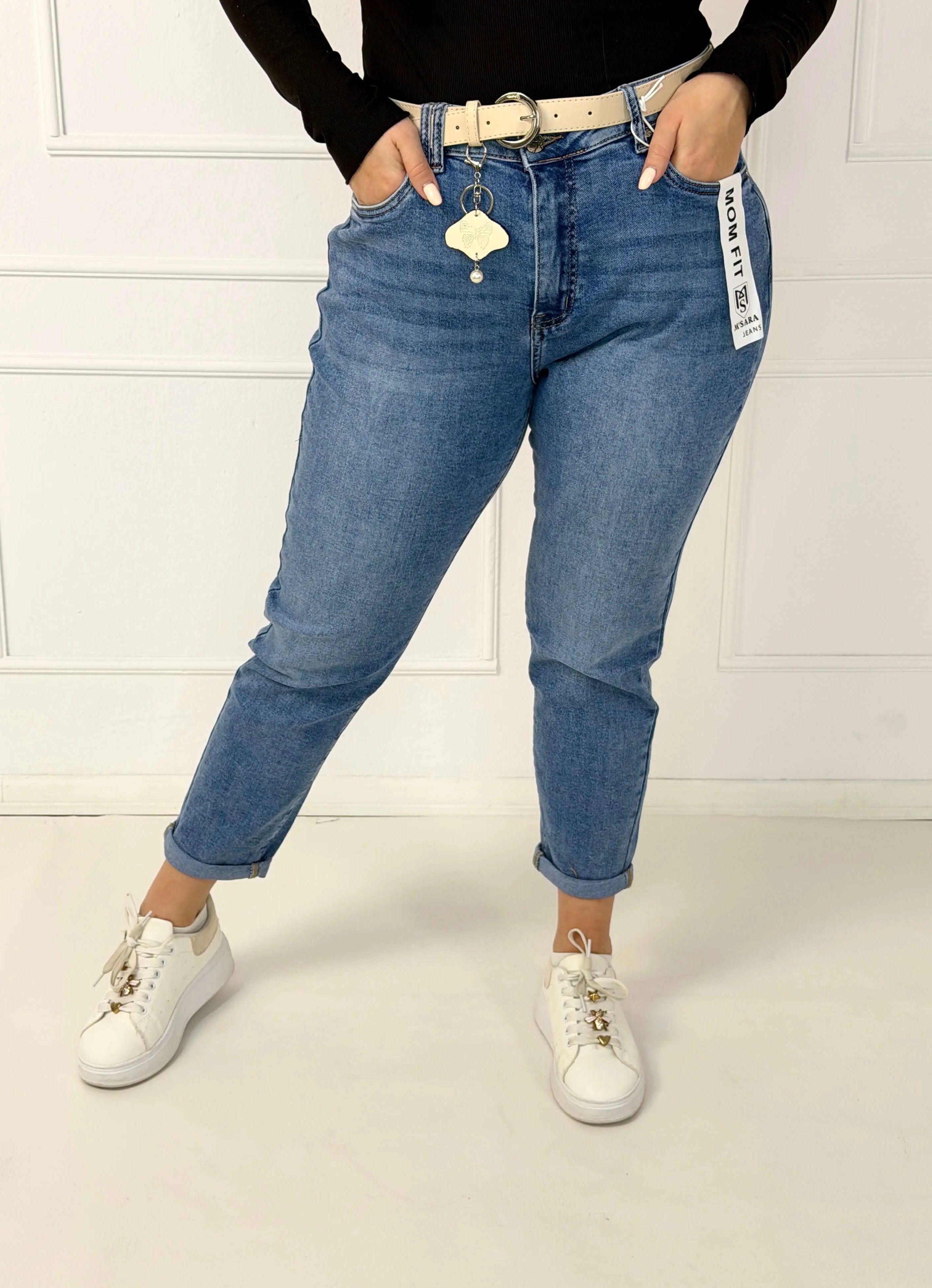 Jeansy plus size M'sara mom fit z jasnego denimu – wygodne spodnie damskie XXL Stylowa XL