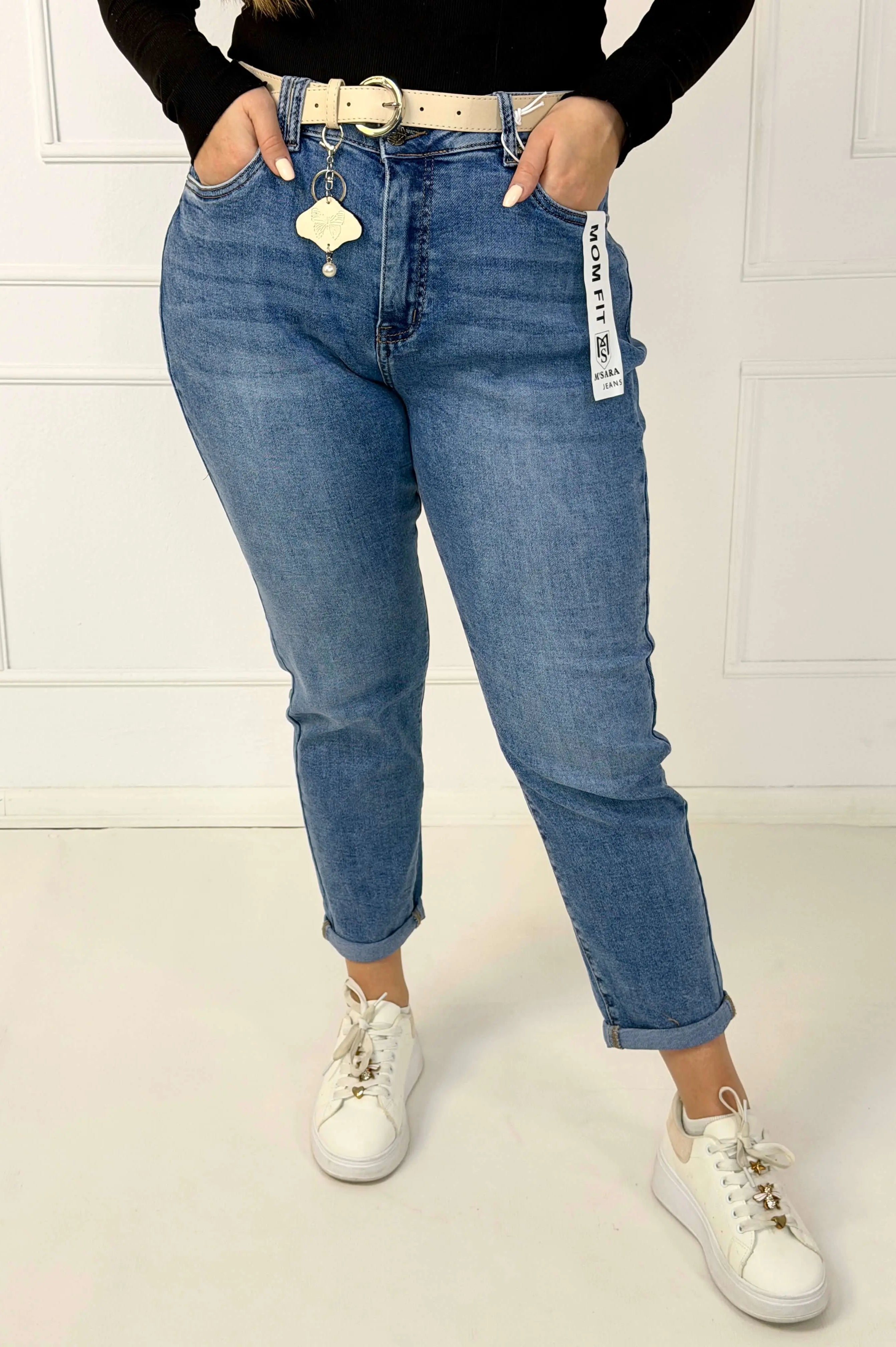 Jeansy plus size M'sara mom fit z jasnego denimu – wygodne spodnie damskie XXL Stylowa XL