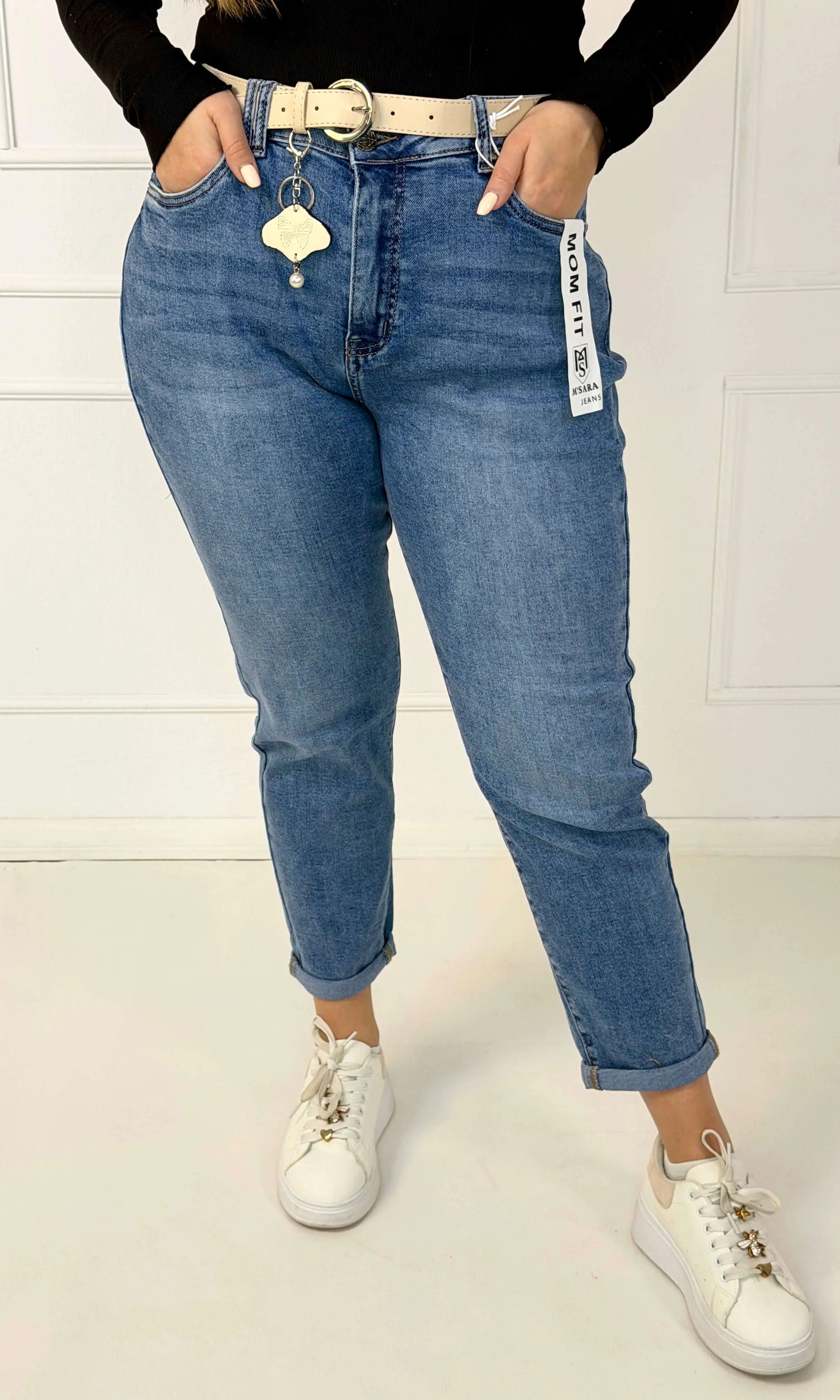 Jeansy plus size M'sara mom fit z jasnego denimu – wygodne spodnie damskie XXL Stylowa XL