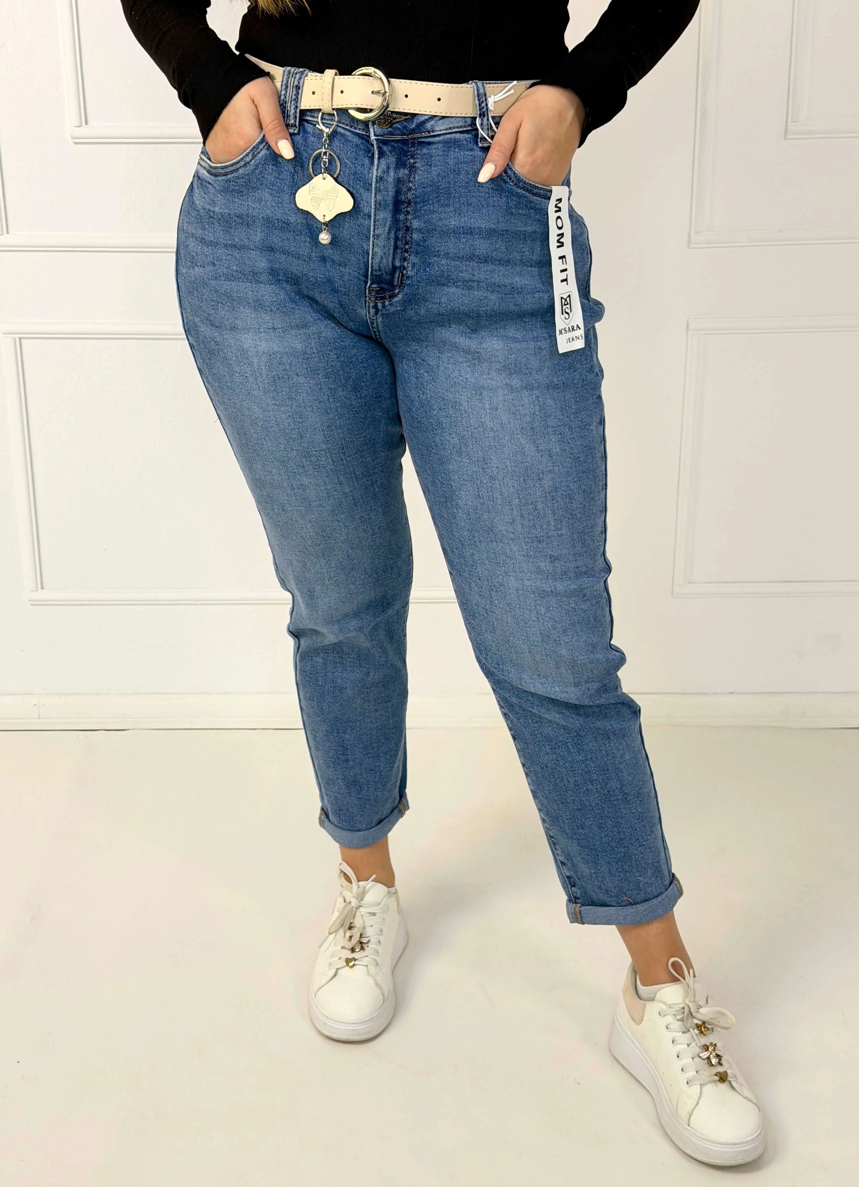 Jeansy plus size M'sara mom fit z jasnego denimu – wygodne spodnie damskie XXL Stylowa XL