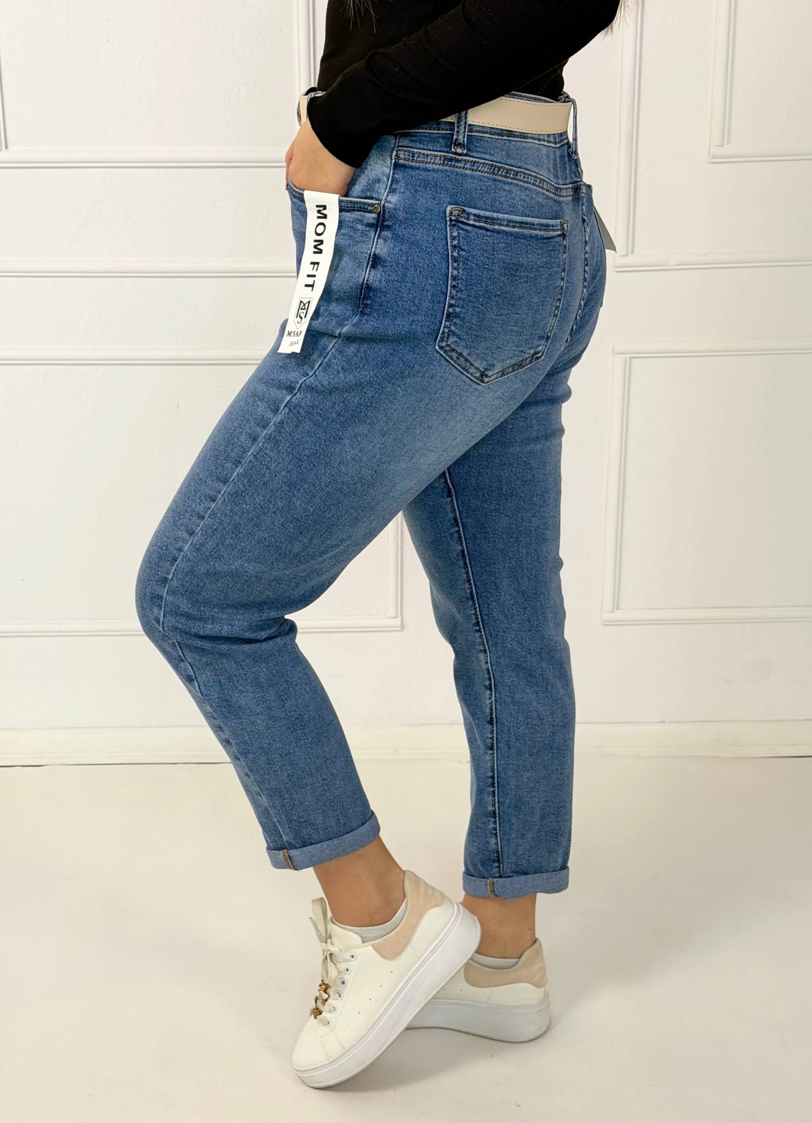 Jeansy plus size M'sara mom fit z jasnego denimu – wygodne spodnie damskie XXL Stylowa XL
