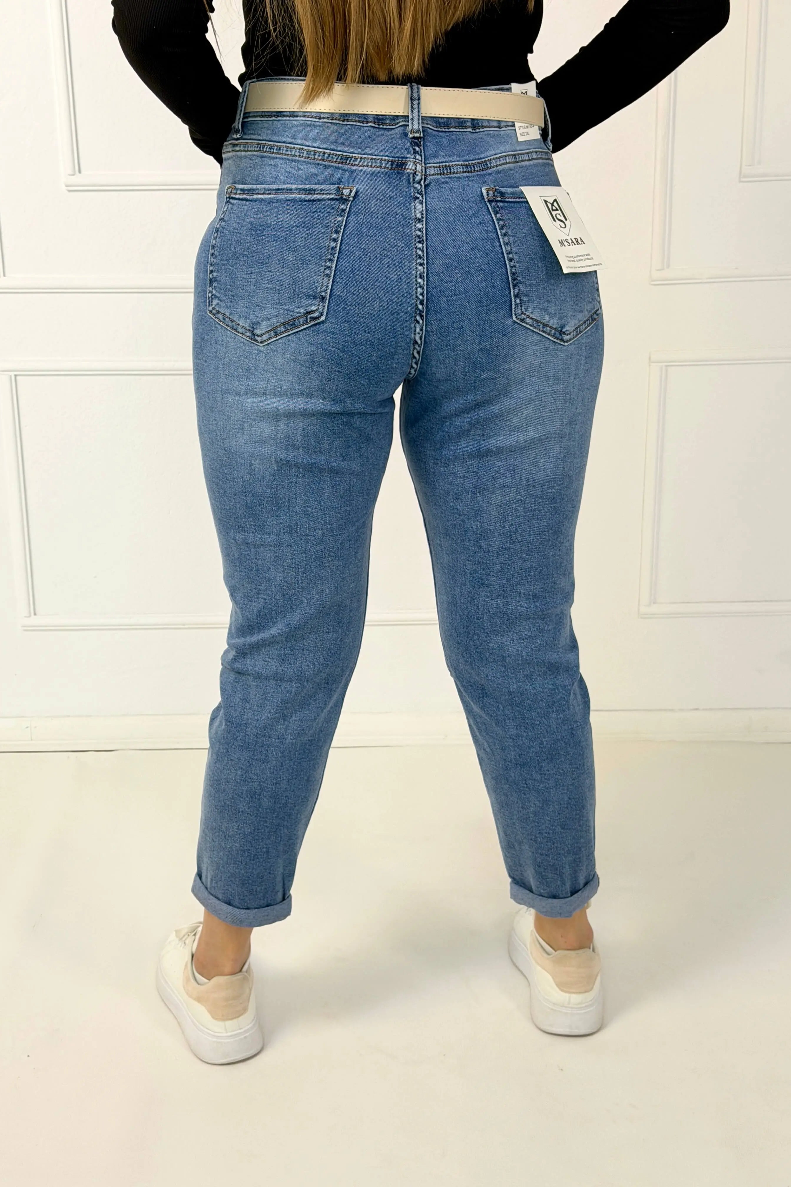 Jeansy plus size M'sara mom fit z jasnego denimu – wygodne spodnie damskie XXL Stylowa XL