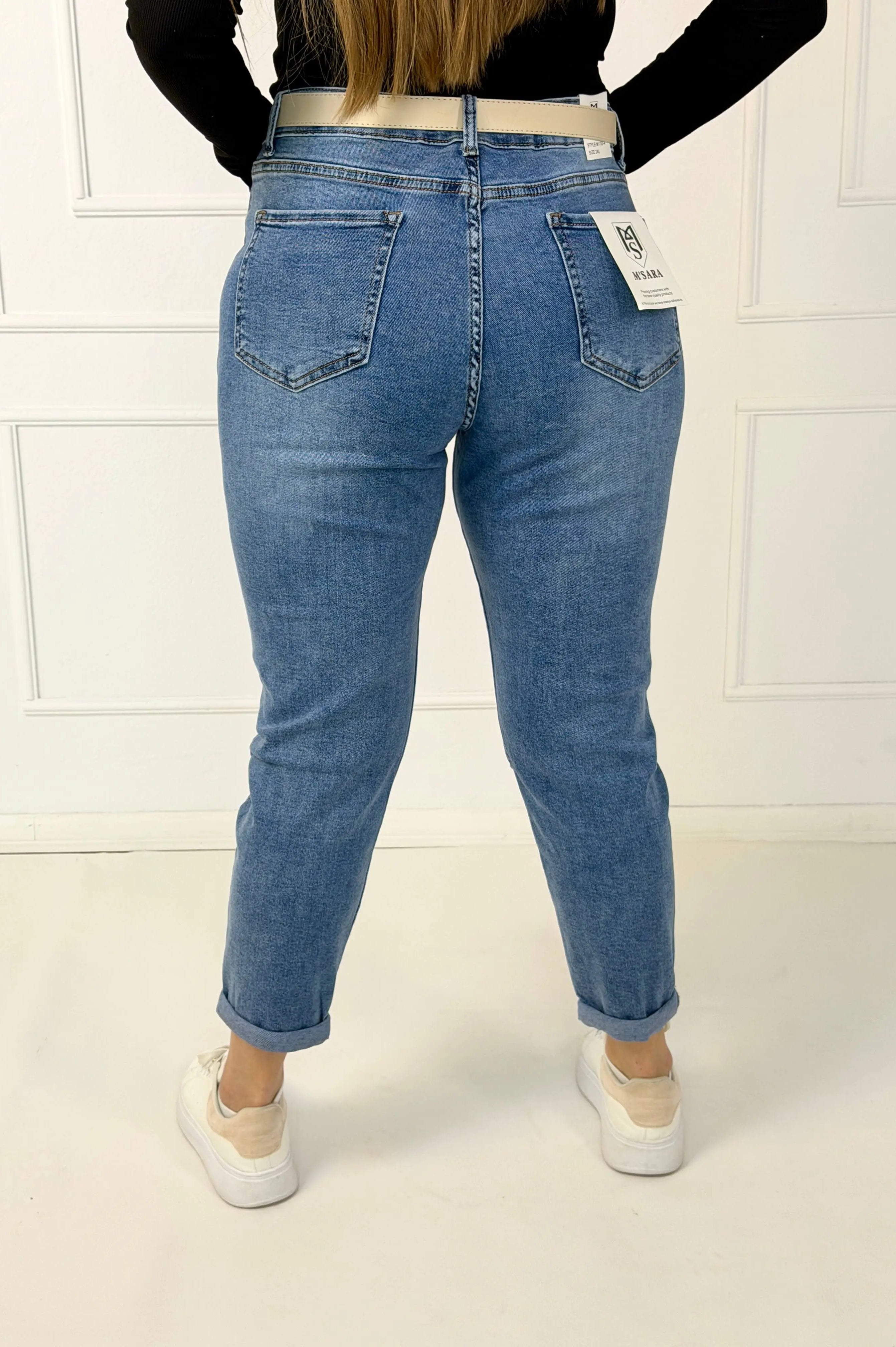 Jeansy plus size M'sara mom fit z jasnego denimu – wygodne spodnie damskie XXL Stylowa XL