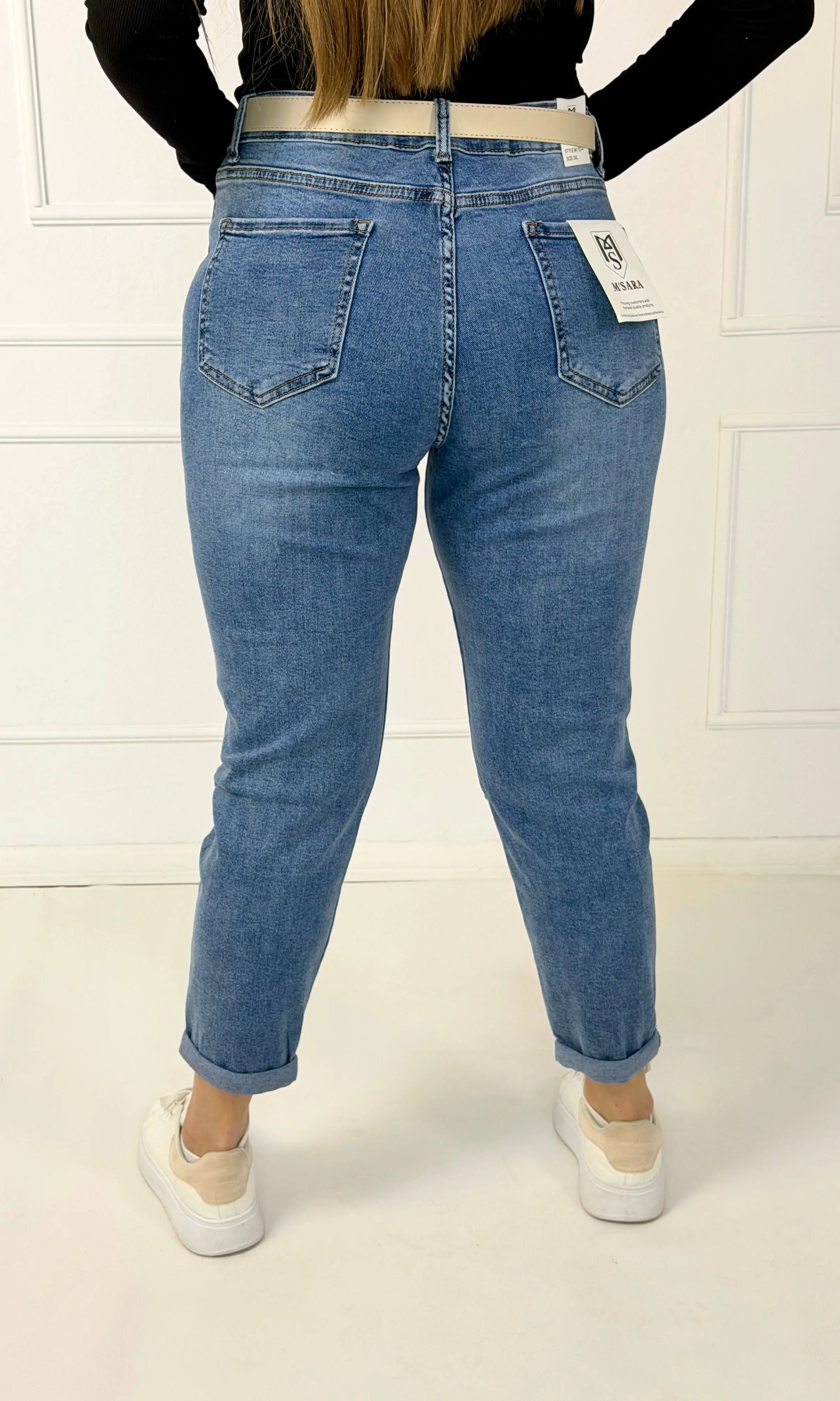 Jeansy plus size M'sara mom fit z jasnego denimu – wygodne spodnie damskie XXL Stylowa XL