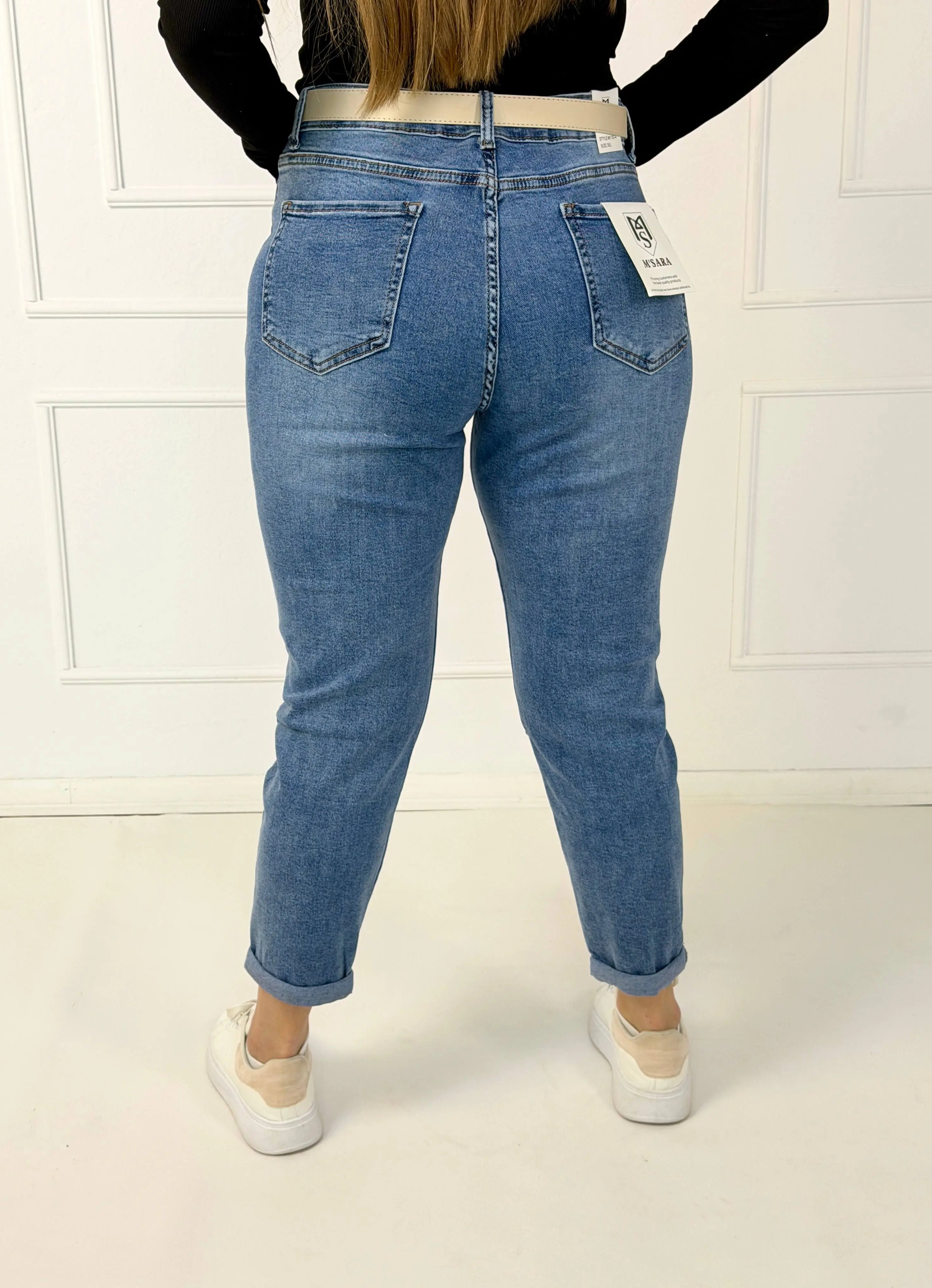 Jeansy plus size M'sara mom fit z jasnego denimu – wygodne spodnie damskie XXL Stylowa XL