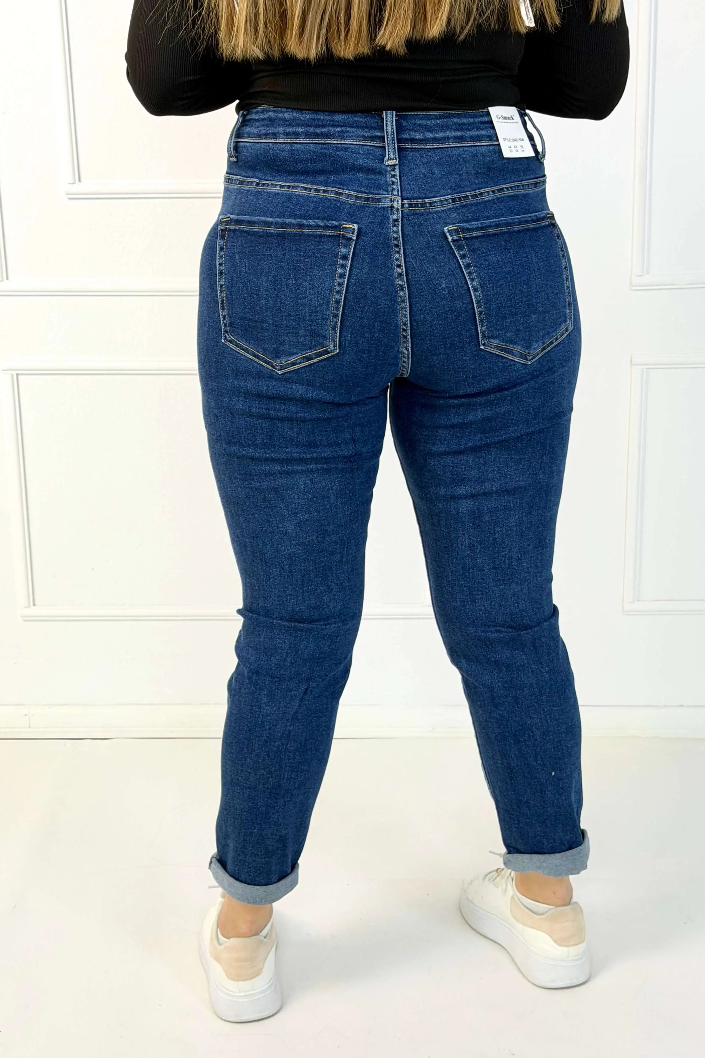 Jeansy plus size granatowe z ozdobnymi aplikacjami – spodnie damskie XXL Stylowa XL