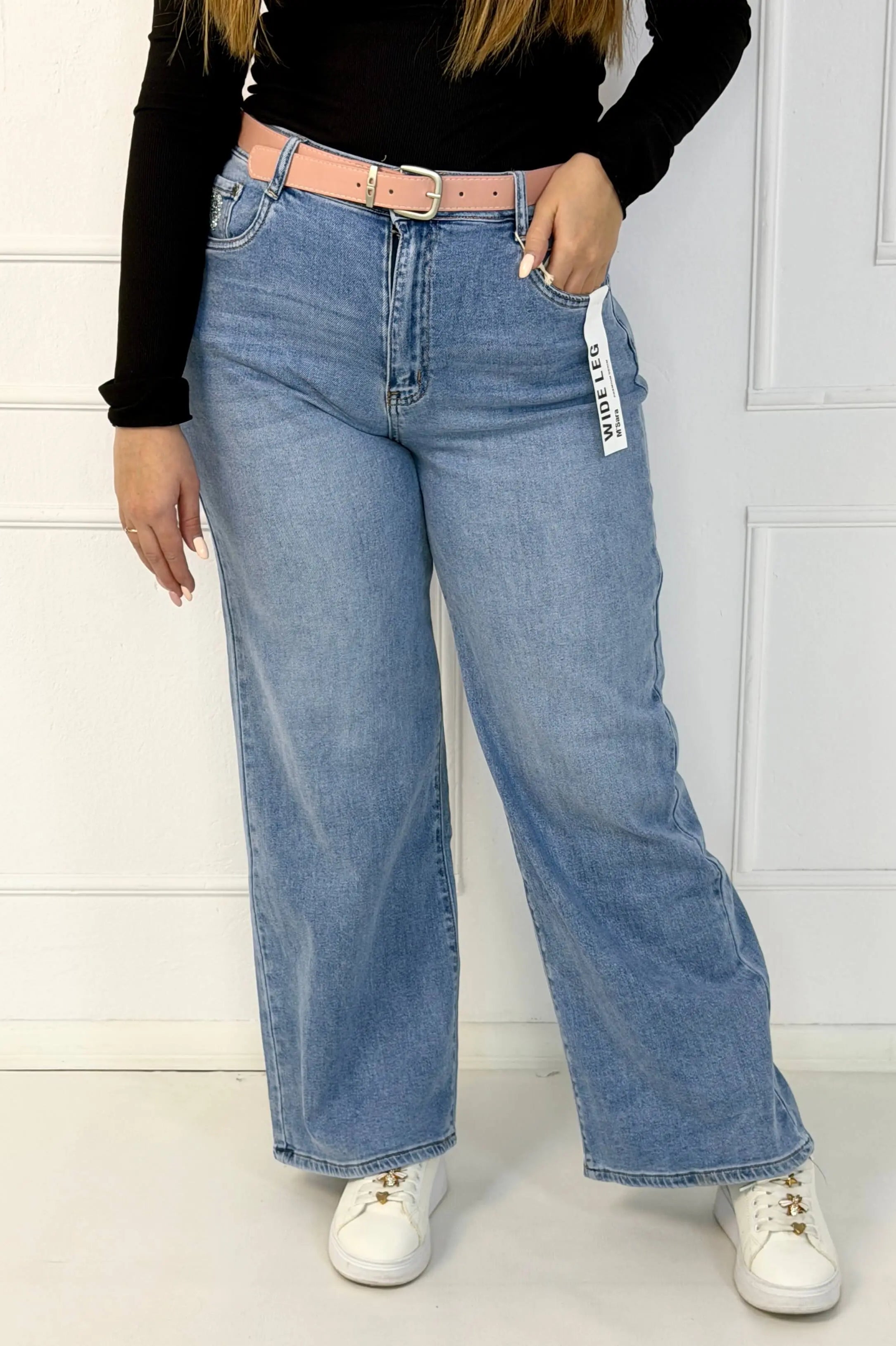 Jeansy plus size wide leg z jasnego denimu – szerokie spodnie damskie XXL Stylowa XL