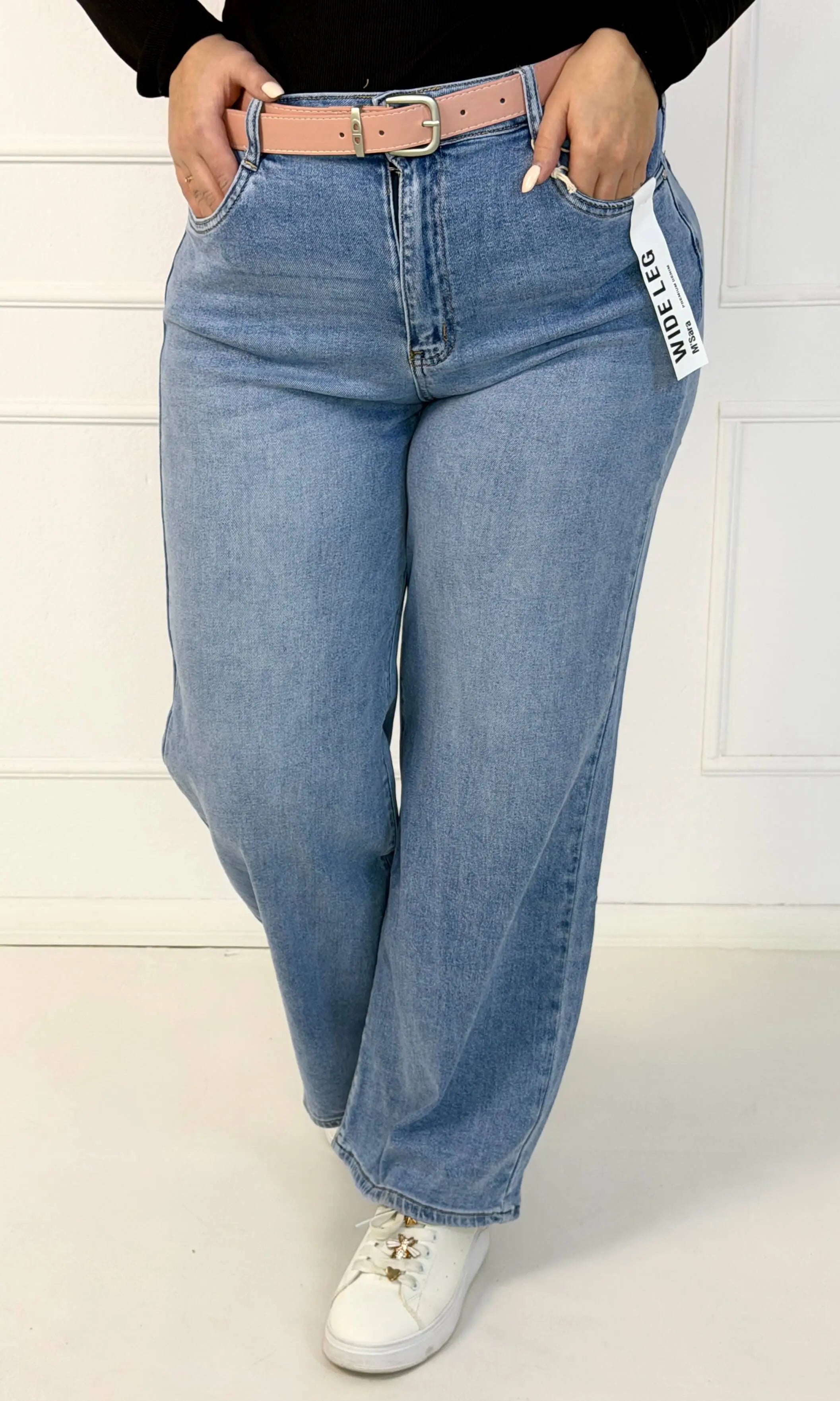 Jeansy plus size wide leg z jasnego denimu – szerokie spodnie damskie XXL Stylowa XL