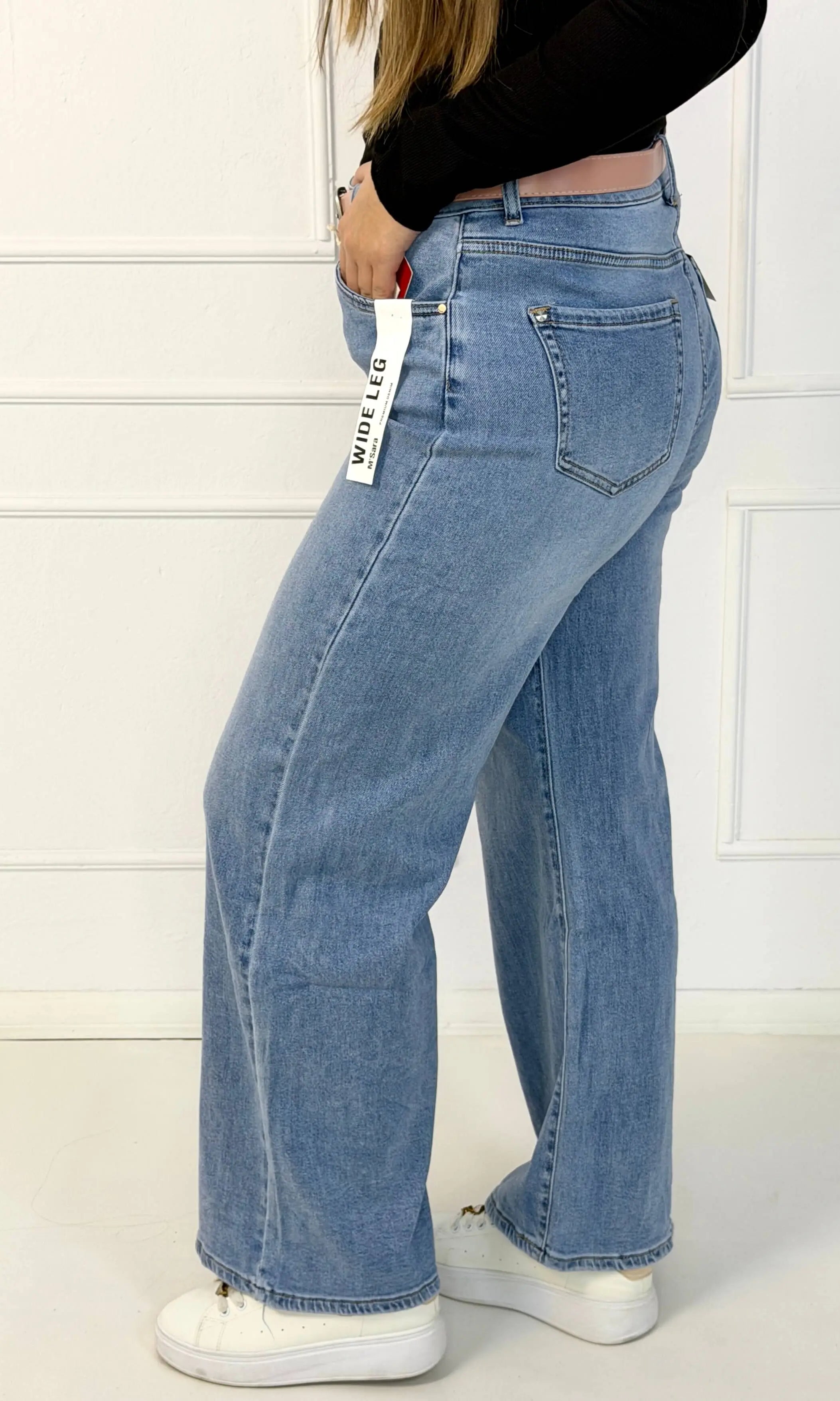 Jeansy plus size wide leg z jasnego denimu – szerokie spodnie damskie XXL Stylowa XL