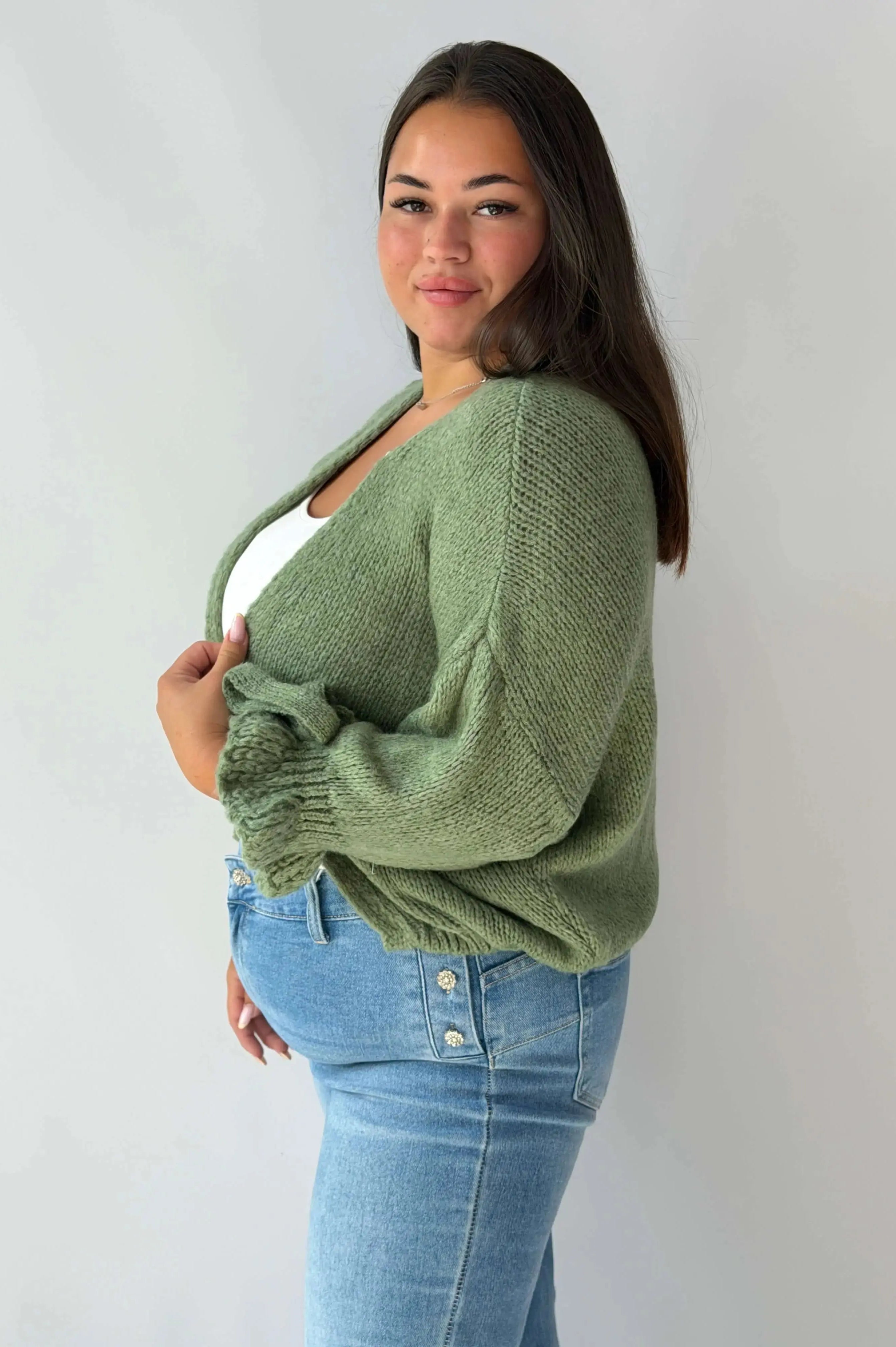 Kardigan damski Plus Size z wiązanymi rękawami – miękki i stylowy Stylowa XL