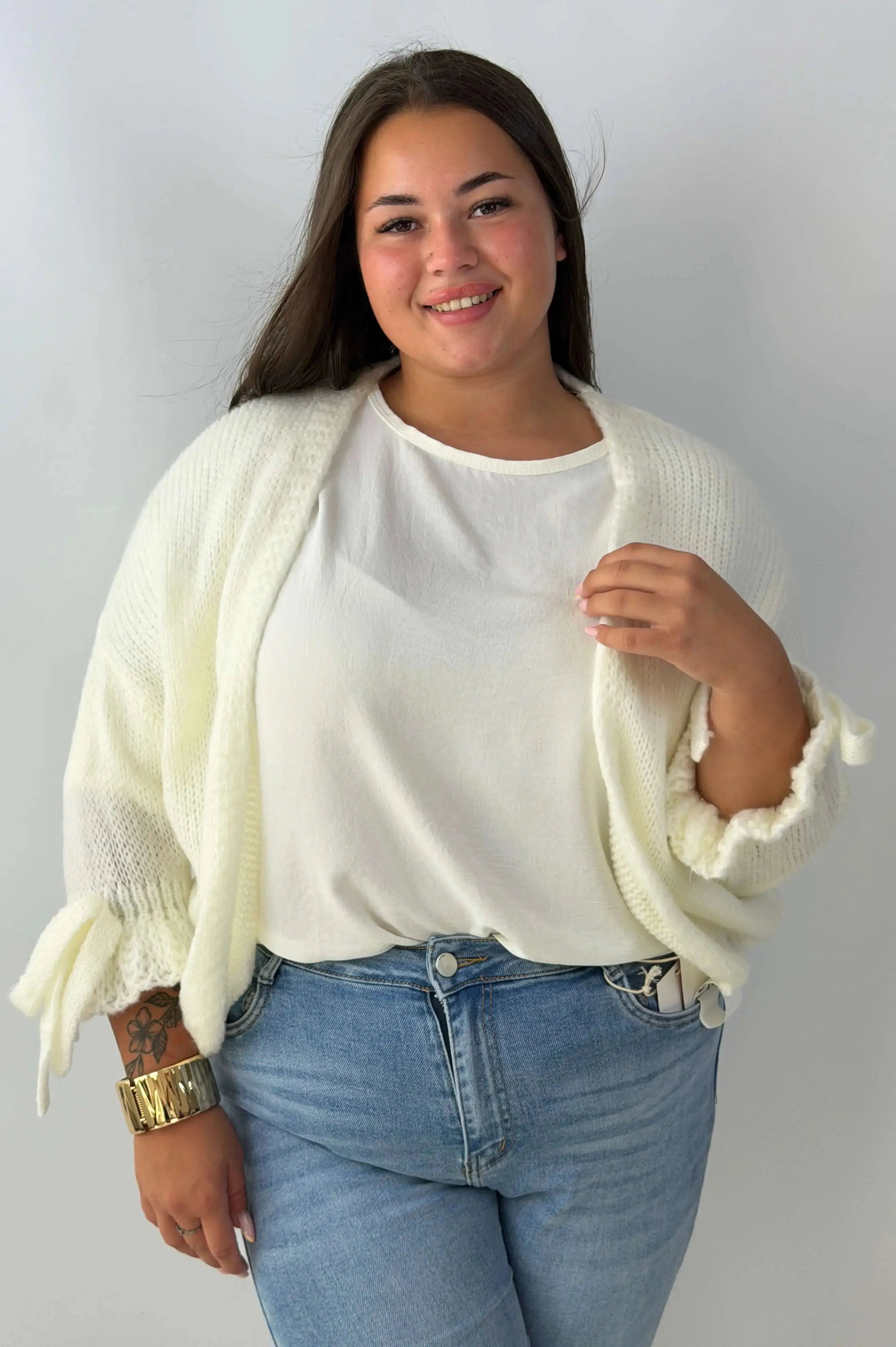 Kardigan damski Plus Size z wiązanymi rękawami – miękki i stylowy Stylowa XL