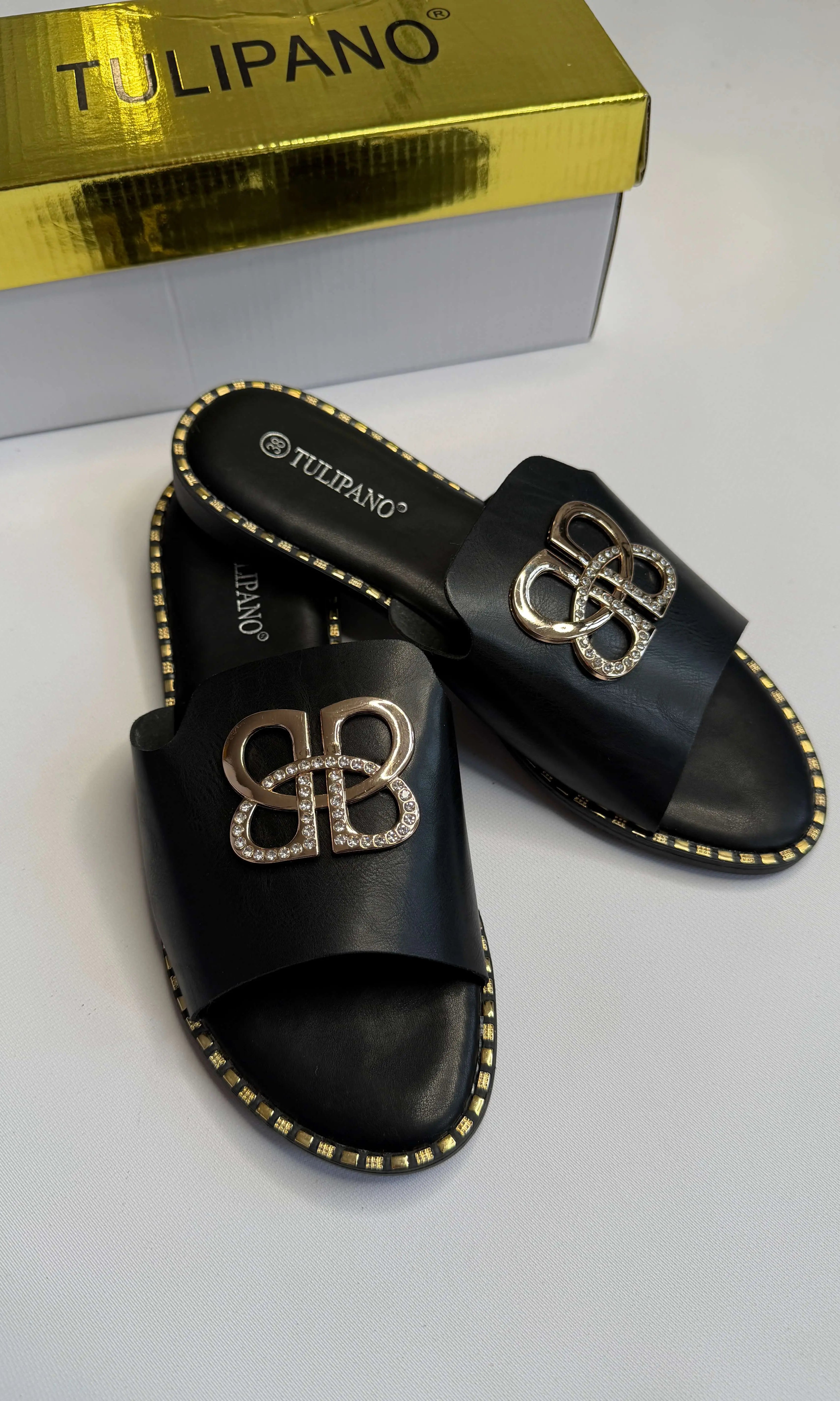 Klapki damskie Tulipano – eleganckie klapki z ozdobą Stylowa XL